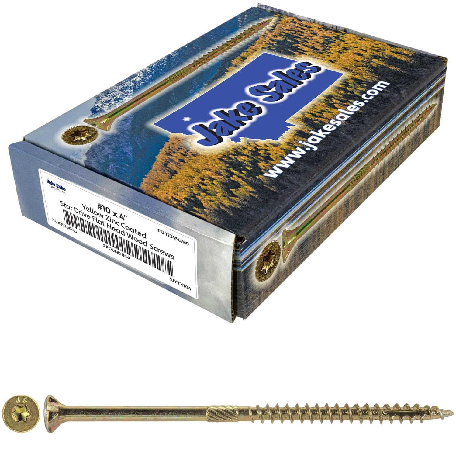 Jake Sales #10 X 4 Gold Star Wood Screw Torx/Star Drive Flat Head (5 POUNDS - 240 Approx. Screw Count) - Multipurpose Torx/Star Drive Wood Screws