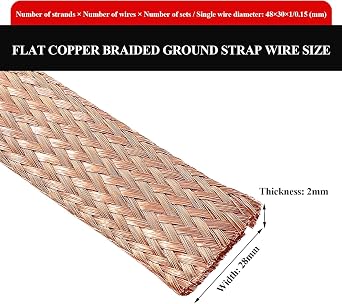 1 Meter Flat Copper Braided Grounding Strap, Width 5-100mm Flexible Earth Braid Ground Cable for Industrial Machinery & Metal Equipment Bonding(Width 28mm)