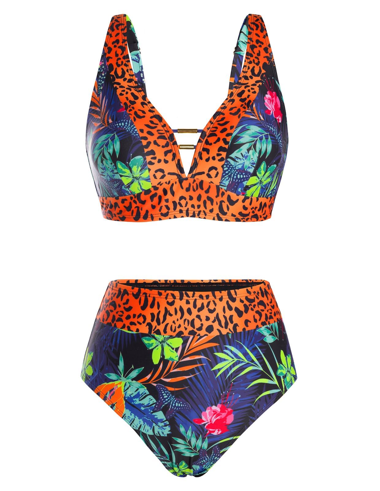 Hanna Nikole Bikini de cintura alta para mujer, traje de baño con corte de barriga, traje de baño push up, conjunto de bikini de dos piezas, traje de baño