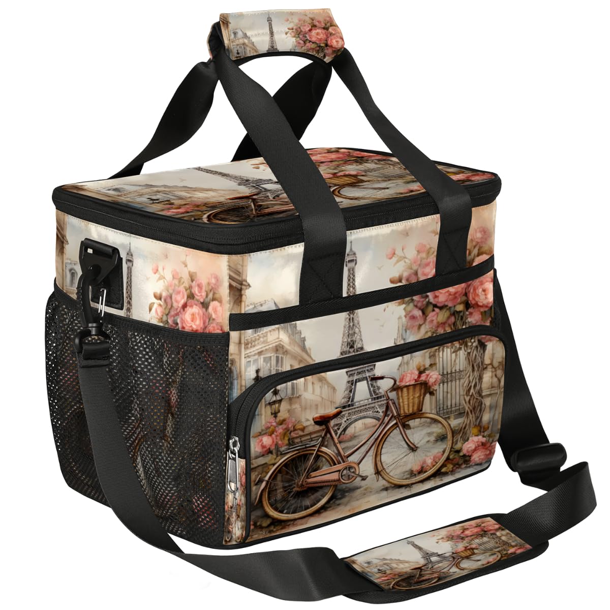 Eiffel Tower Insulated Picnic Backpack Lunch Box for Women Men Picnic Basket Tote Lunch Bag Picnic Bag Portable Lunch Bags for Picnic, Beach, Work, Trip,Office, Camp Bicycle Flower