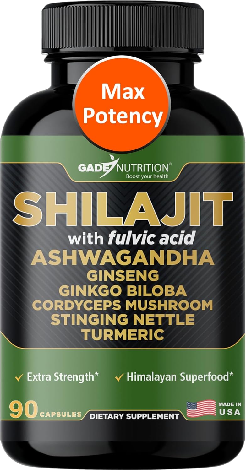 Gade Nutrition Pure Himalayan Organic  Cápsulas de Shilajit  Shilajit premium para hombres y mujeres  con Ashwagandha Ginseng Cordyceps Champiñón