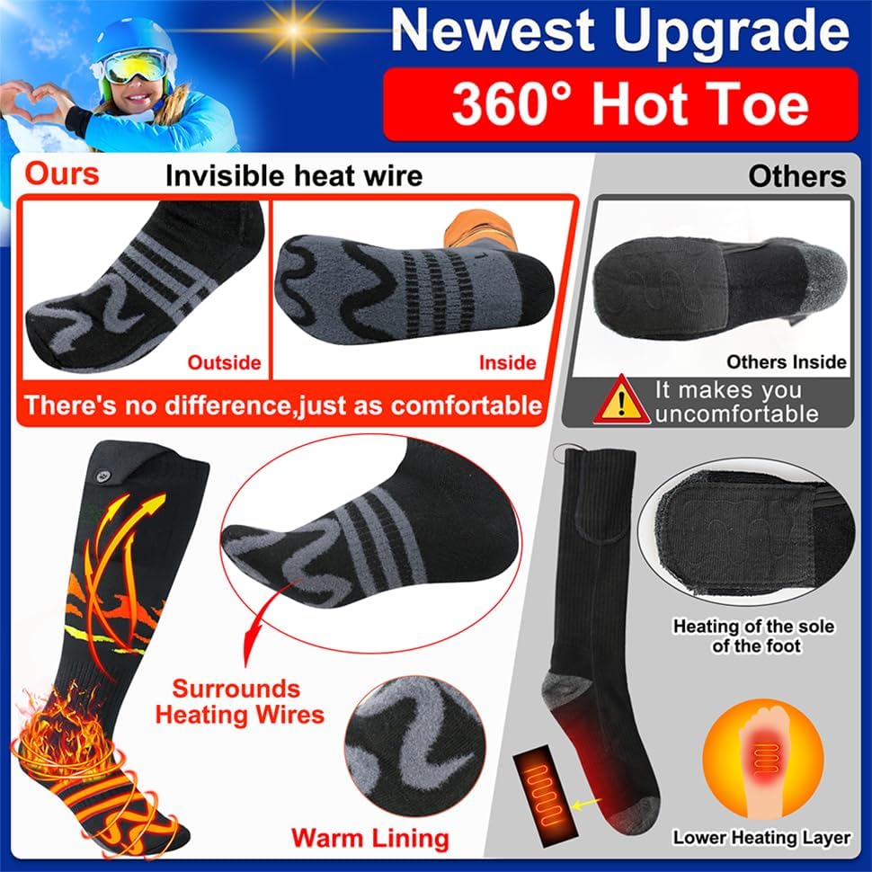Vista 3 de Heated Socks,Upgraded Rechargeable Electric Heated Socks,7.4V 5000mAh Battery Powered Cold Weather Heat Socks for Men Women with APP Remote