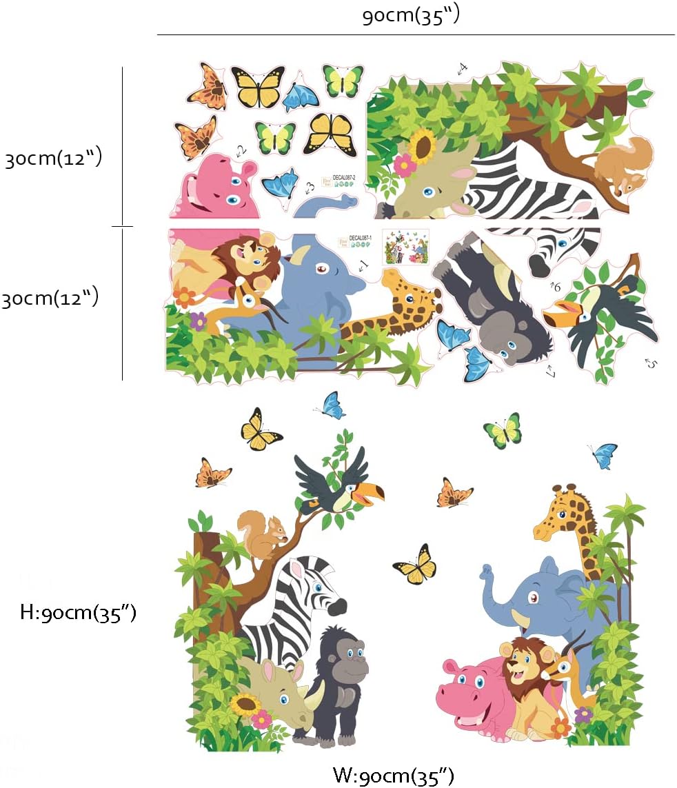 Runtoo Jungle Animals Wall Decals for Kids Elephant Zebra Tree Door Stickers Girls Bedroom Baby Nursery Wall Decor - Image 5