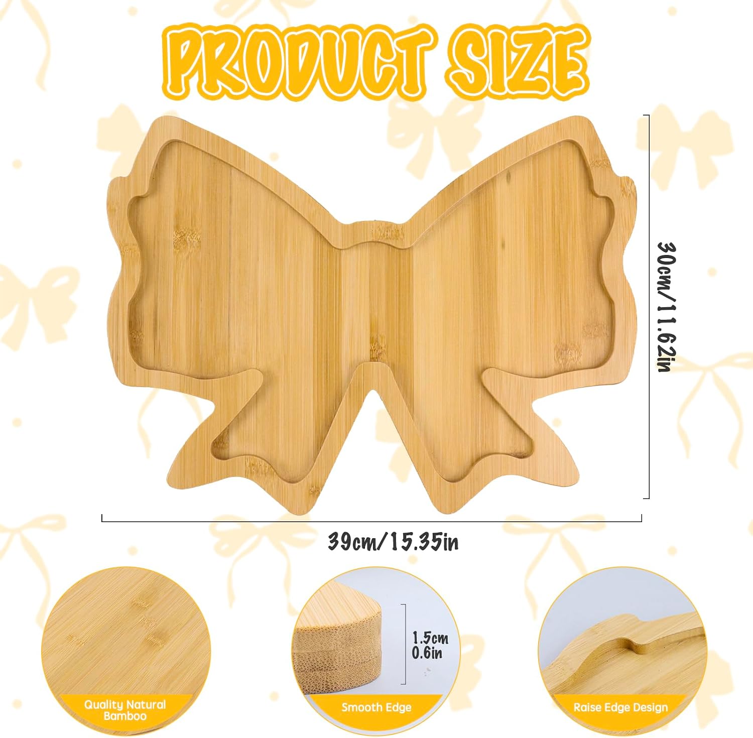 15.5" x 11.5" Large Wooden Bow Charcuterie Board, Gender Reveal Theme Tabletop Berry Serving Trays Outdoor Food Platters for Fillable Dish Plates Party Supply for Wedding, Baby Shower 1st Birthday image 4