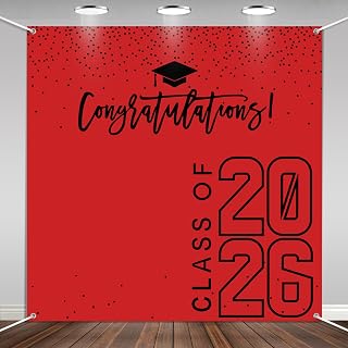 Class of 2026 Graduations Backdrop Congrats Grad Party Photo Background, 6 * 6ft Large Booth Props Congratulations Banner for 2026 Graduation Party Decorations Supplies(Red Black)