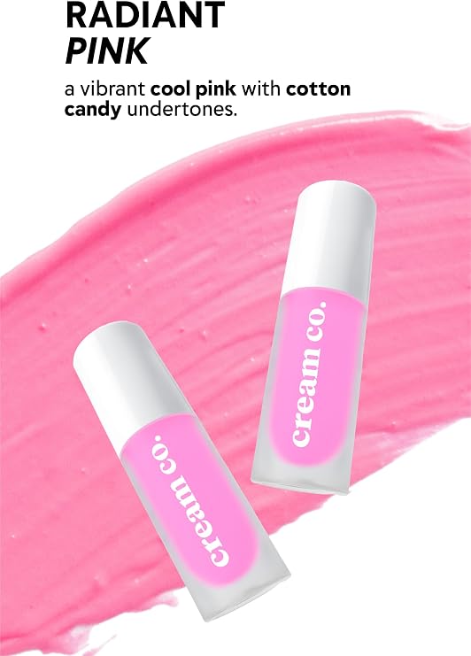 Cream Co. Blush Lipstick Eyeshadow Glow Tint Radiant Pink, Moisturizing Makeup, 505 Pink, Hyaluronic Acid Peptide