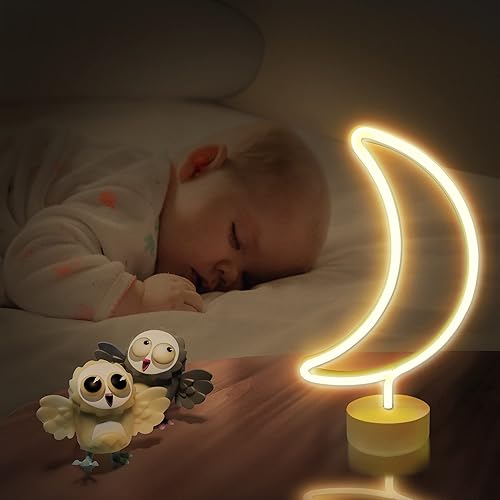 Miniatura 5 de Lumoonosity Letrero de neón de luna - Luz de neón de luna para dormitorio, escritorio, decoración de mesa - Luz en forma de luna alimentada por