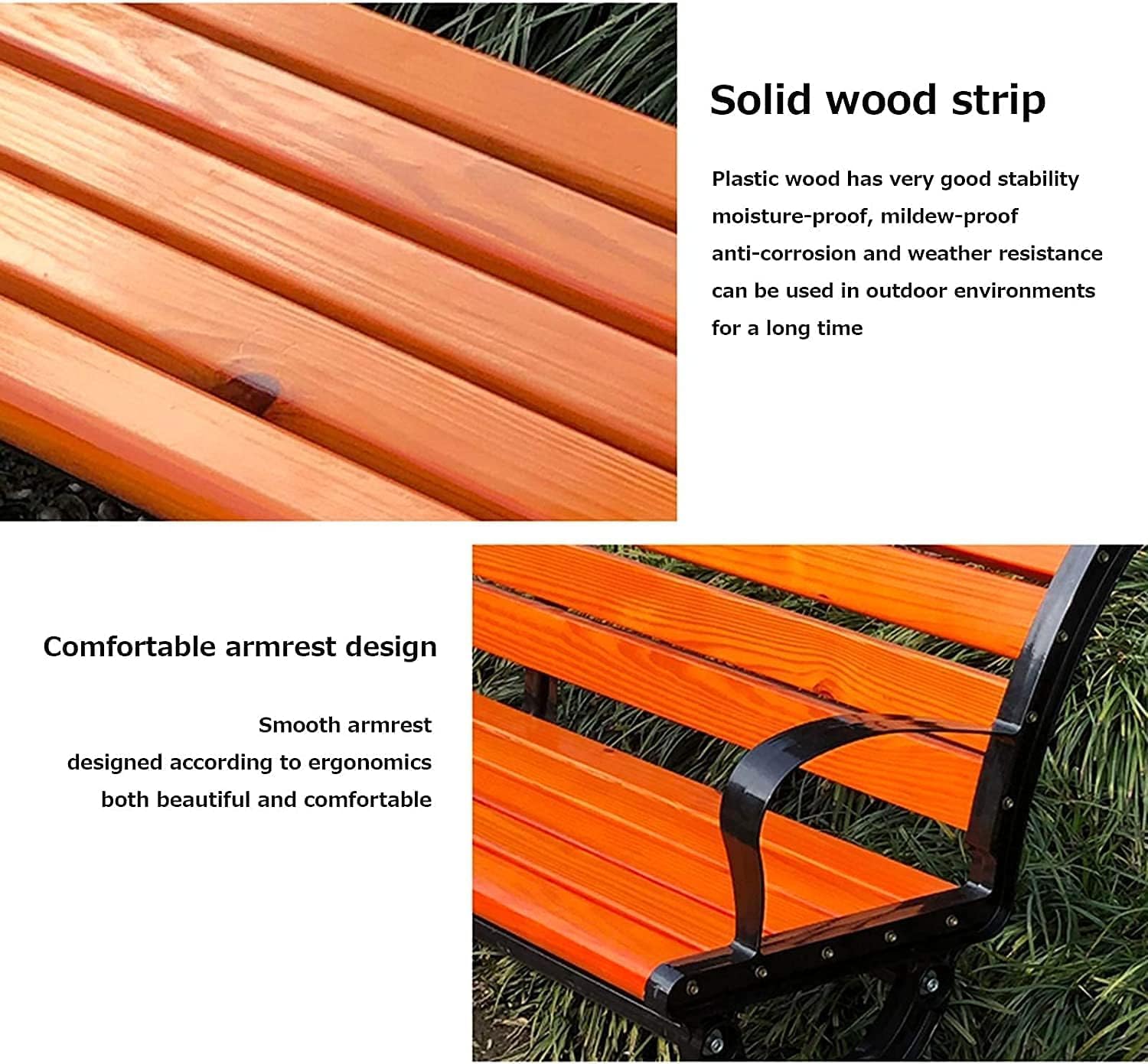 Garden Bench Patio Park Bench Outdoor Terrace Bench with Aluminum Frame and Wood Seat(1.2M)