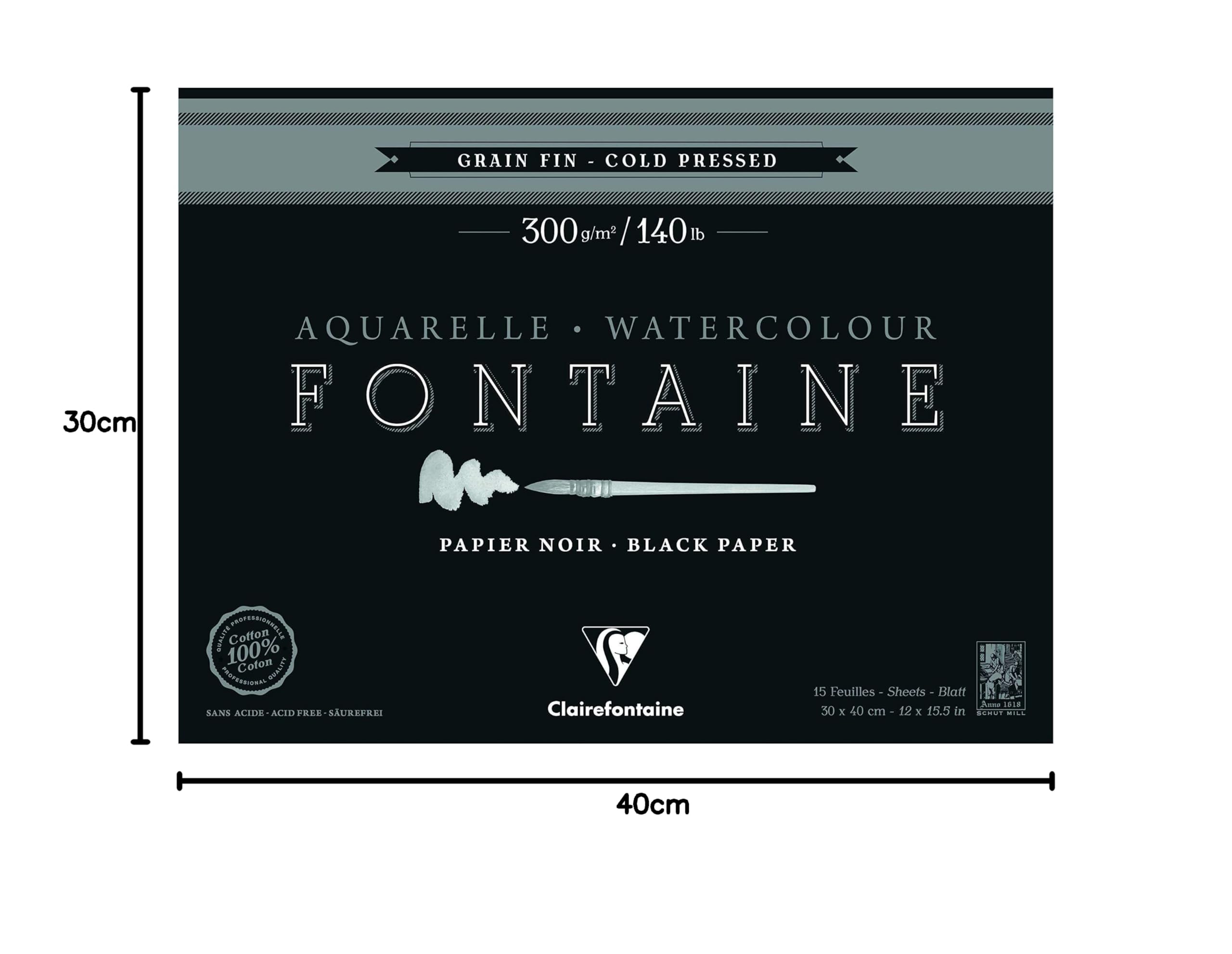 Clairefontaine 975305C blok akwarelowy 4 30x40 cm 300 g 20 arkuszy czarny