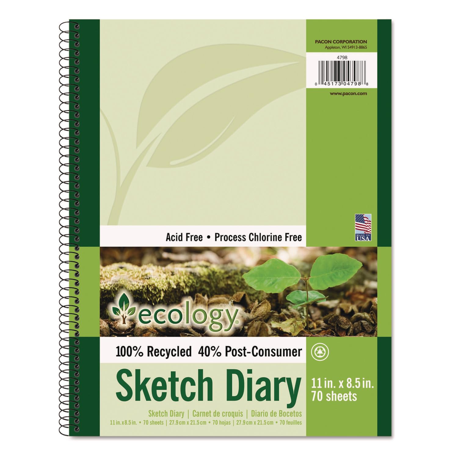 Pacon 4798 Ecology Sketch Diary, 11 x 8 1/2, Unruled, White, 70 Sheets, 1 Pad