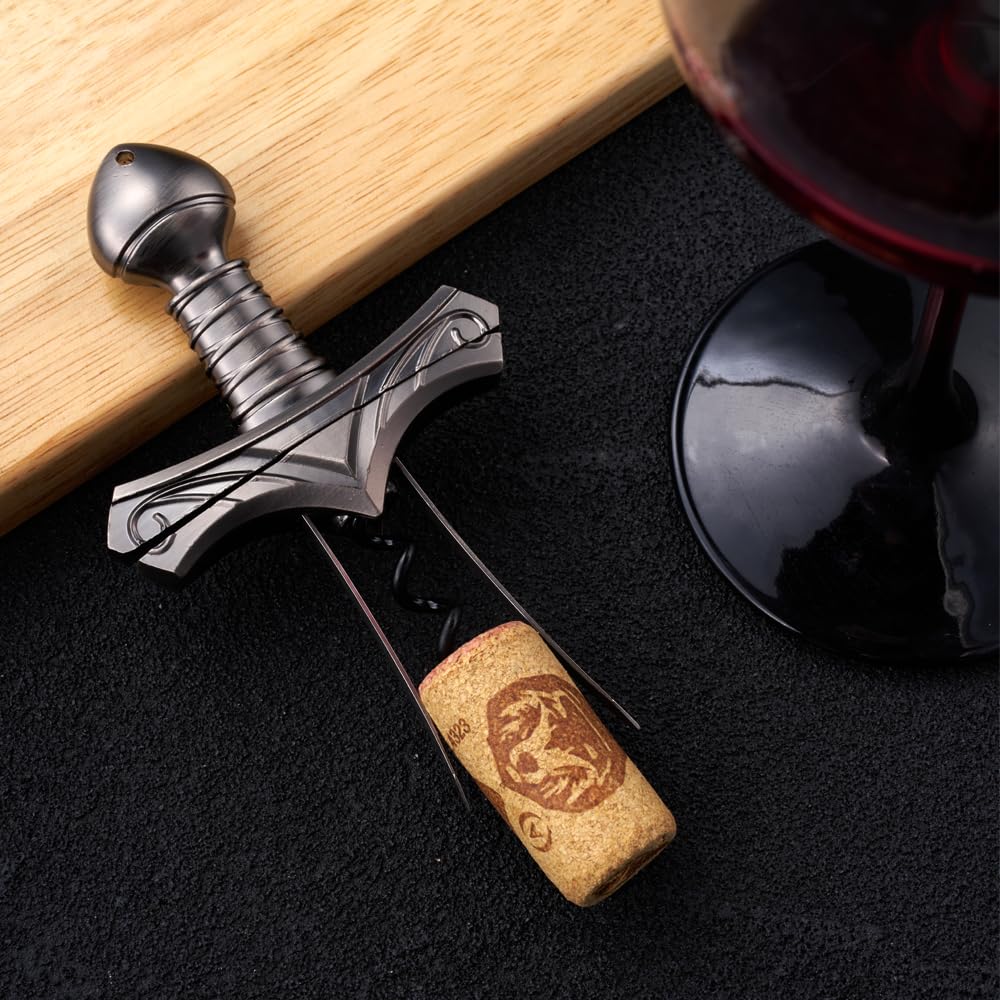 2-in-1-Weinöffner für alte und zerbrechliche Korken, Zweispitze Korkzug für gealterte Weine, Krümelfreie Korkenentfernung, Dekoratives Ornament des Schwertes im Stein.