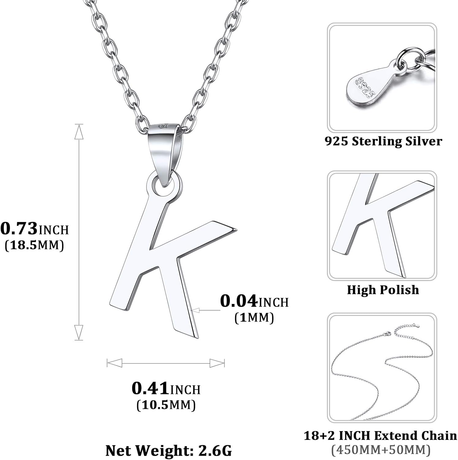 ChicSilver Initial Necklace 925 Sterling Silver Dainty Small Letter Pendant Personalized 26 Alphabet Necklace for Women, 18 Inch Chain (with Gift Box)
