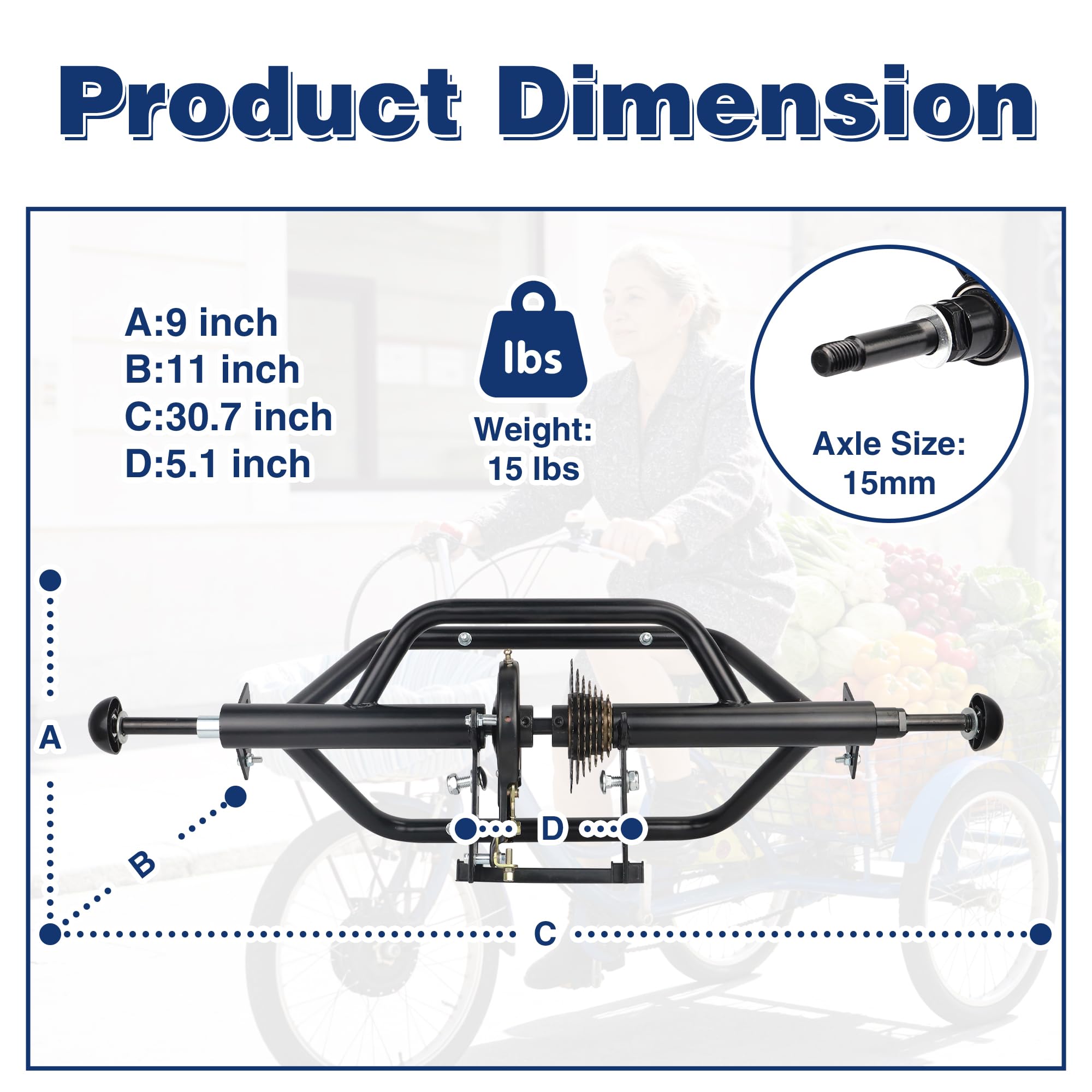 Amazon.com: FOMAS Eje trasero de triciclo, kit de conversión de triciclo de  7 velocidades, eje de 0.591 in, marco blanco o negro. Esta pieza de triciclo  es adecuada para bicicletas o motocicletas