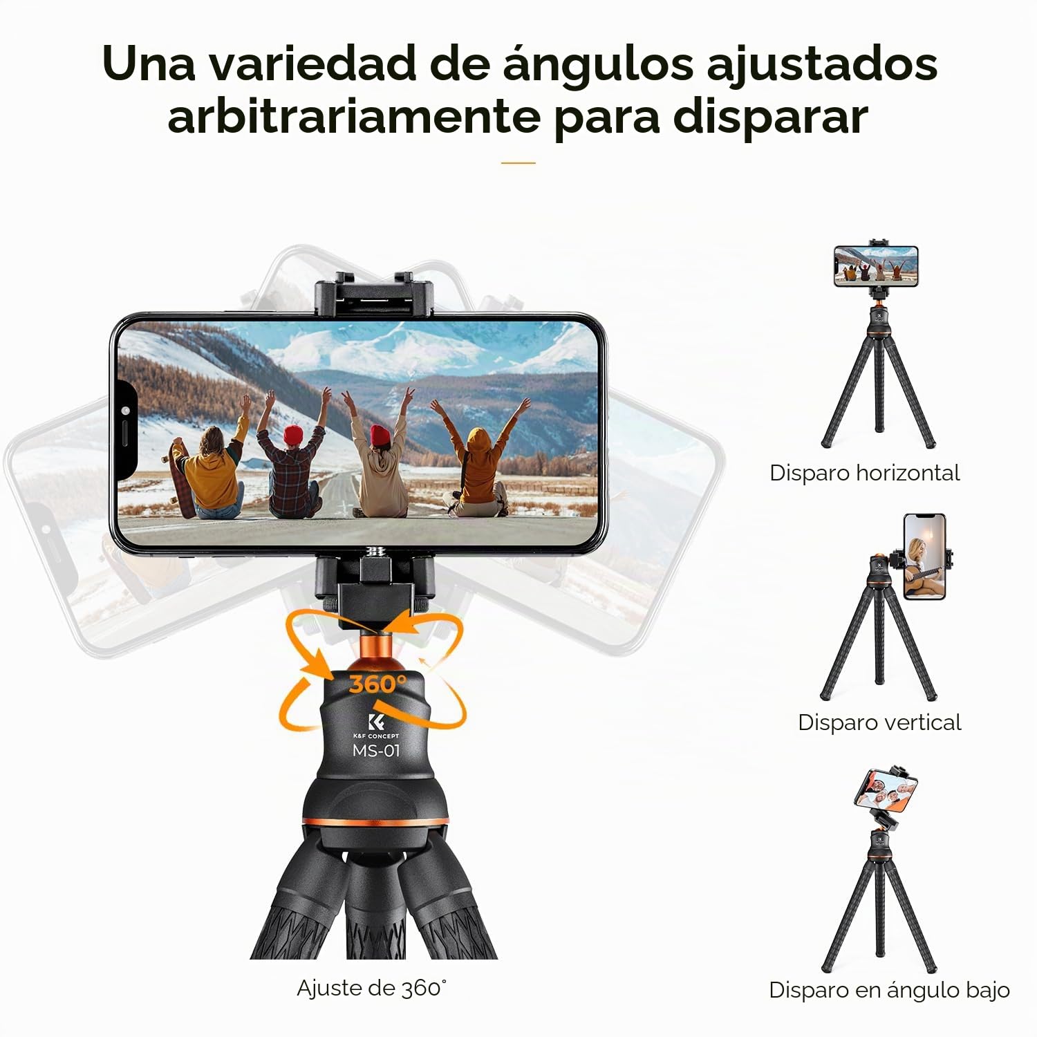 K&F CONCEPT Trípode para Móvil Flexible para Cámara con Mando a Distancia Bluetooth, Trípode Compacto para Teléfono Móvil y Soporte Giratorio de 360°
