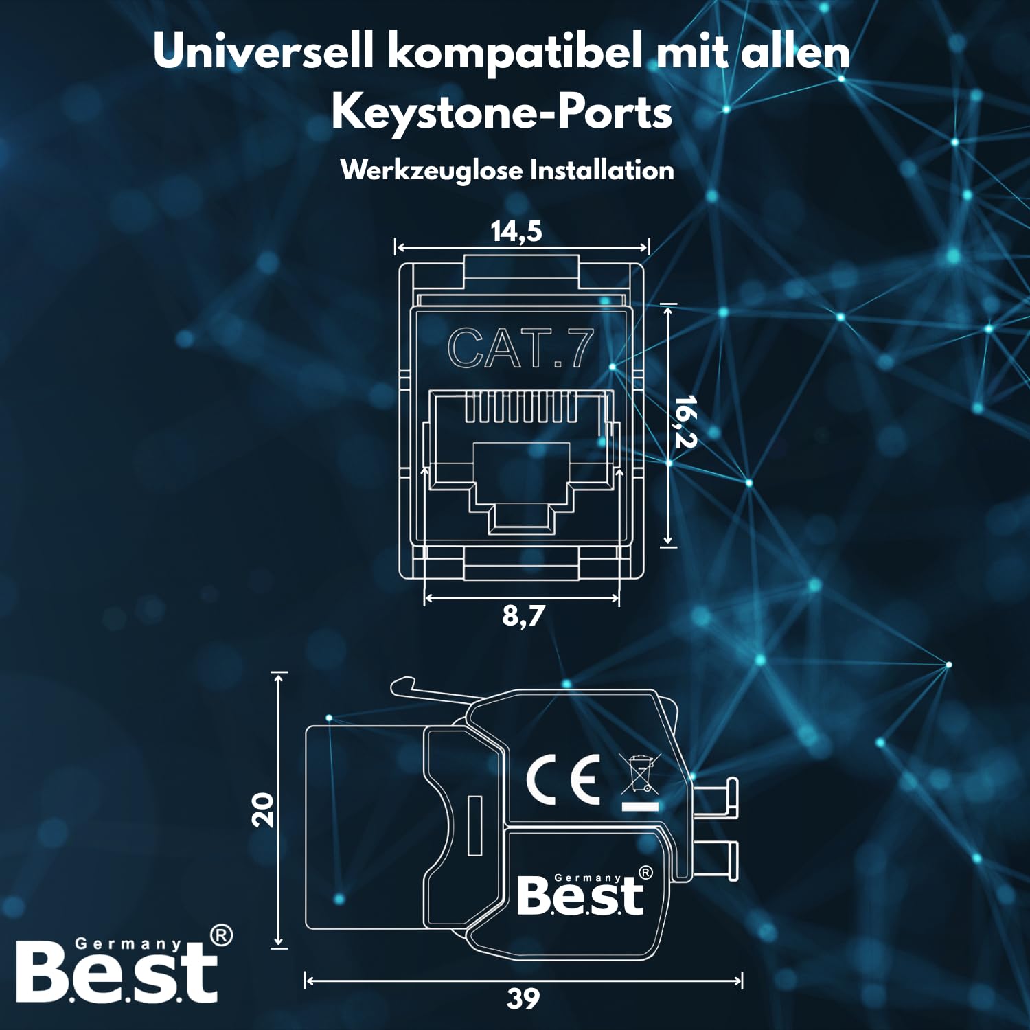 12x CAT 7 Keystone Netzwerkmodul RJ45 – High-Speed Keystone Buchse, werkzeugfreie Montage, 10 Gbit/s, STP geschirmt, vergoldete Kontakte, kompatibel mit AWG 22–26 & Patchpanel/Netzwerkdosen