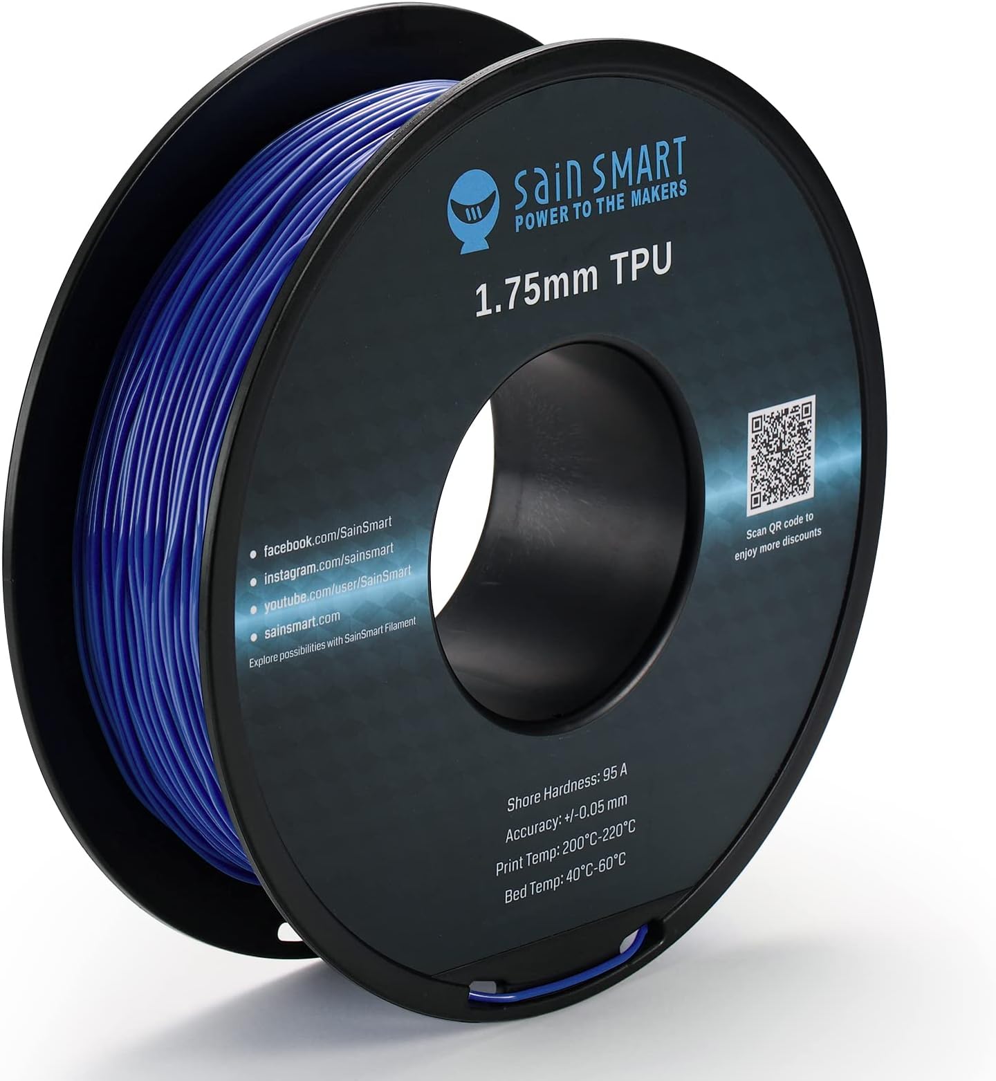 SainSmart 1.75mm Flexible TPU 3D Printer Filament 800g Solid Color, Dimensional Accuracy +/- 0.05 mm (Galaxy Blue)