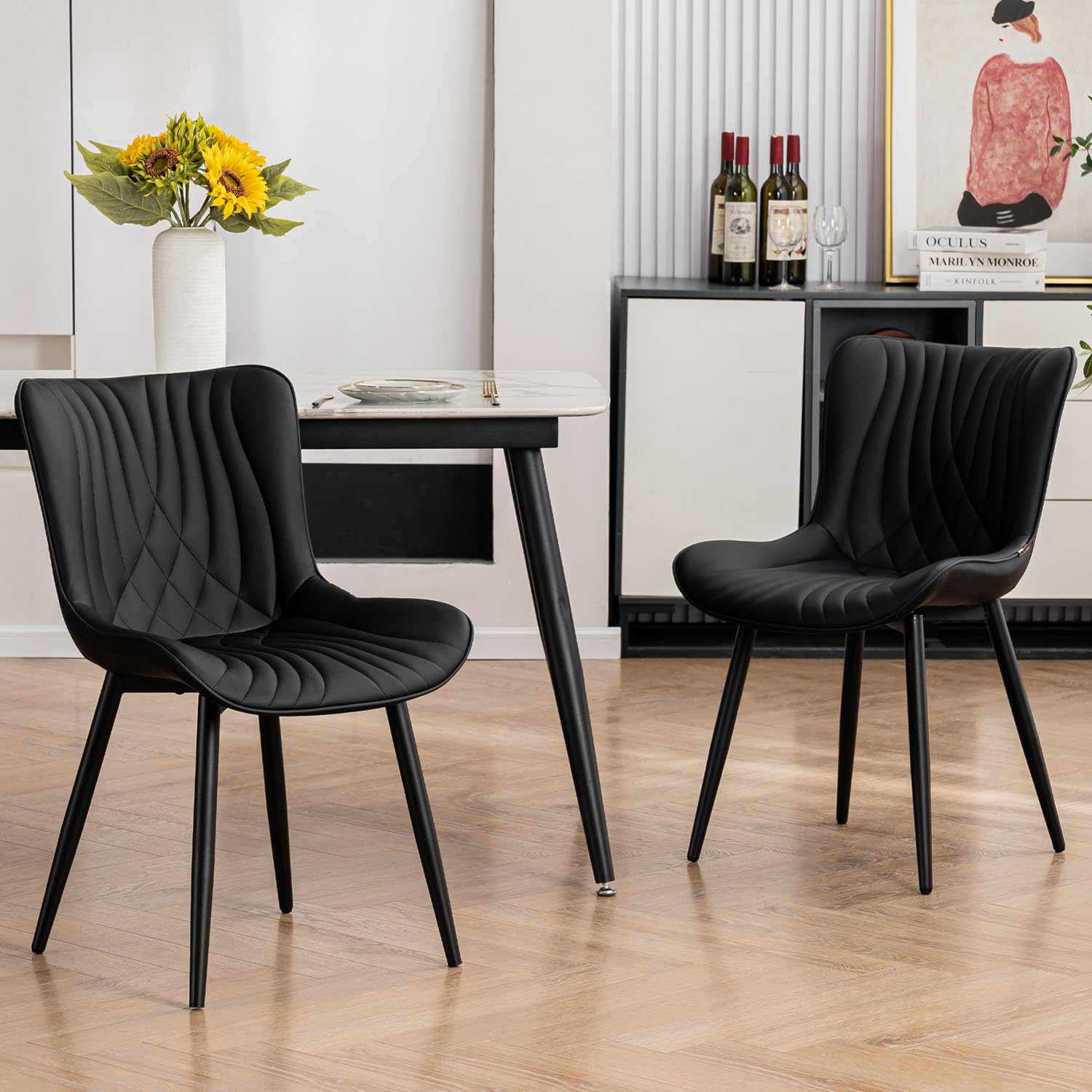 Kidol & Shellder Dining Chairs Set of 2, Modern PU Leather Kitchen Chairs for Dining Room, Uplostered Lounge Leisure Chair with Backrest Metal Legs for Living Room, Bean Green — view 12