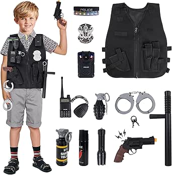 ZUCOS Costume De Policier De Luxe - Kit De Jeu De Rôle Pour Enfants - Halloween - Carnaval - Cadeau D'anniversaire De Noël - Ensemble De Robes 7-9 Ans