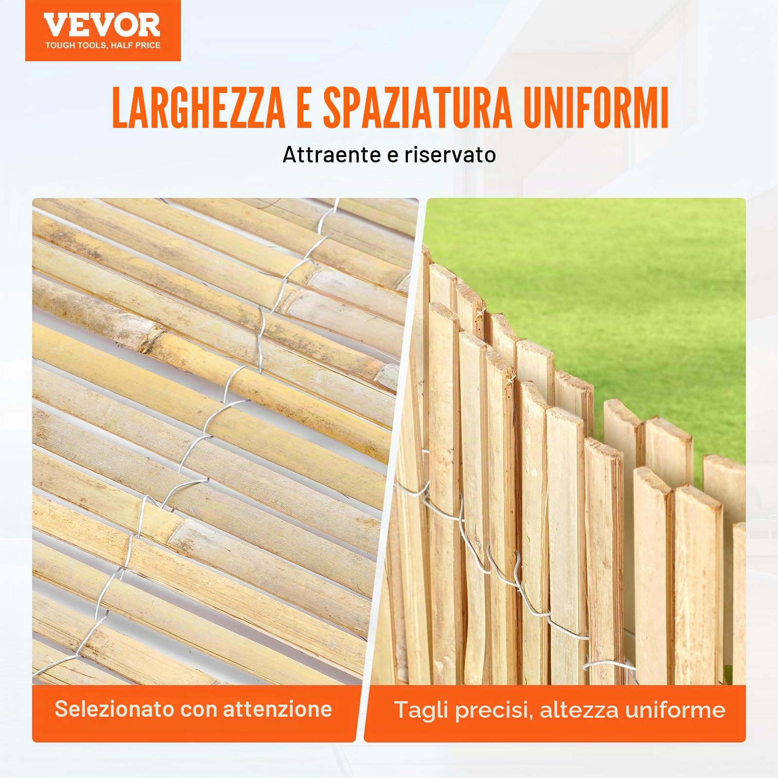 VEVOR Recinzione per privacy in bambù, Recinzione per privacy in bambù, Altezza 1,83m lunghezza 4,83m, Pannello decorativo per la privacy in bambù per giardino, cortile, balcone, lato piscina