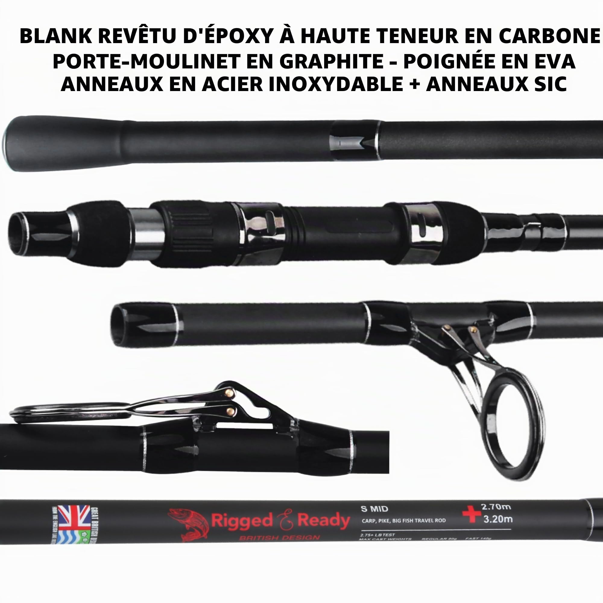 Rigged and Ready S Series Travel Fishing Rods. 2 Powerful Big Fish Predator-Carp-Surf Rods + 1 Combo + 2 Tips/cast Weights + Case. Travelling Angling in Fresh and Saltwater Fist to 15kg (33lb)