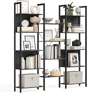 VASAGLE Bücherregal, Standregal mit 14 Ablagen, Regal mit Metallrahmen, für Wohnzimmer, Arbeitszimmer, Büro, Industrie-Design, 24 x 158 x 166 cm, ebenholzschwarz-tintenschwarz LLS107B56
