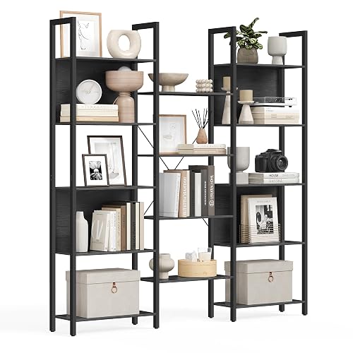 VASAGLE Bücherregal, Standregal mit 14 Ablagen, Regal mit Metallrahmen, für Wohnzimmer, Arbeitszimmer, Büro, Industrie-Design, 24 x 158 x 166 cm, ebenholzschwarz-tintenschwarz LLS107B56 - Ebenholzschwarz + Tintenschwarz - 158B cm