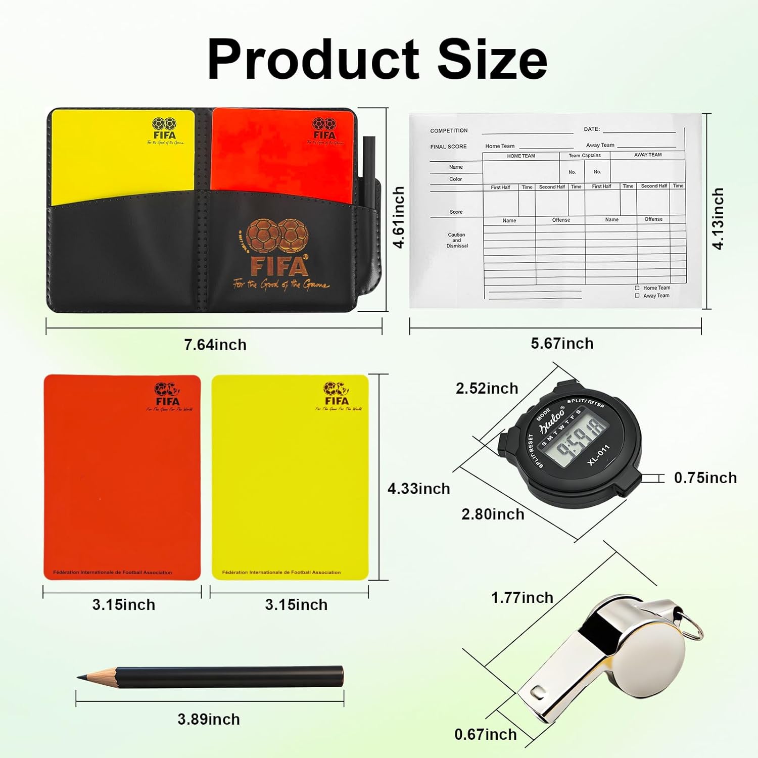Referee Set, Football Referee Kit, Includes 2 x Referee Whistle, Red Yellow Cards (with Card Case), Timing Equipment, Scorebook and Pencil, for Game Football School Sport
