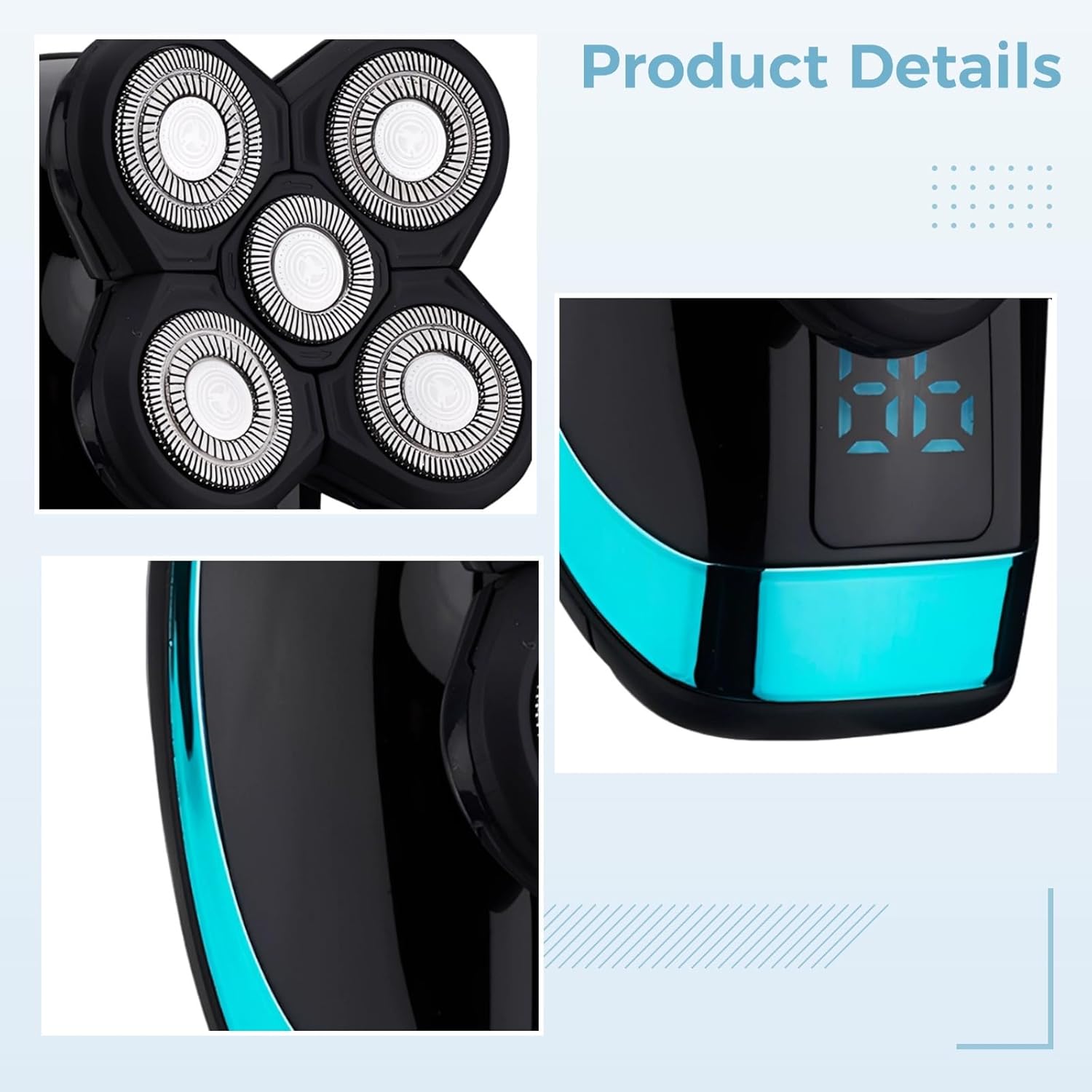 Electric 5D Shaver for Bald Heads, Digital Display Floating, Ipx7 Waterproof, 80-Minute Run, Cleaning Accessories