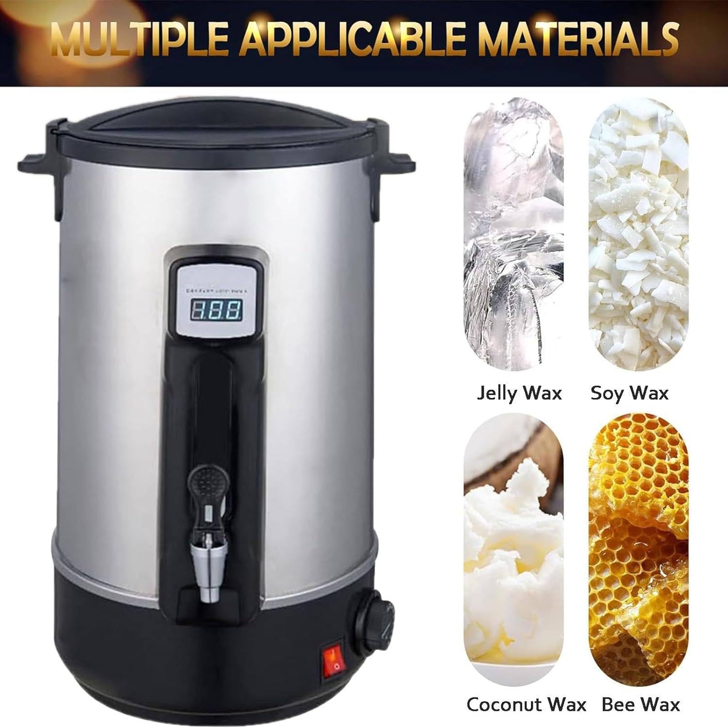 Fusor de Cera para Hacer Velas, crisol de Cera para Velas, Calentador de Velas eléctrico de Acero Inoxidable, Temperatura Ajustable 86 ℉-230 ℉ Pantalla LED para Hacer Velas,30L