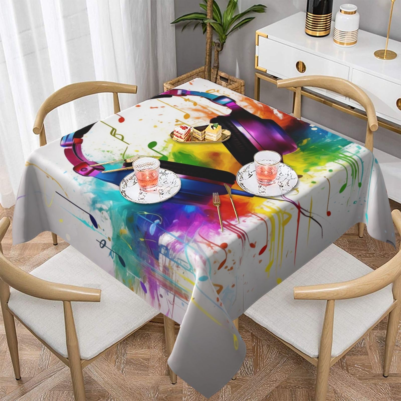 WPKJU Music Printed Square Tablecloth 60x60 inch Water Resistant Table Cover Washable Rectangle Table Cloth for Dining Tables