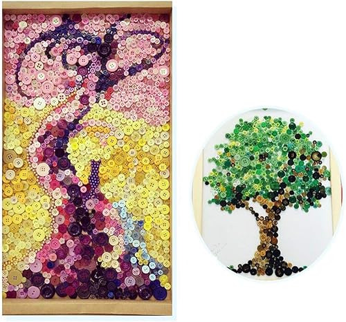 Miniatura 7 de HanYoer - 600 botones para manualidades y manualidades manuales para niños con 4 agujeros y botones hechos a mano (azul)