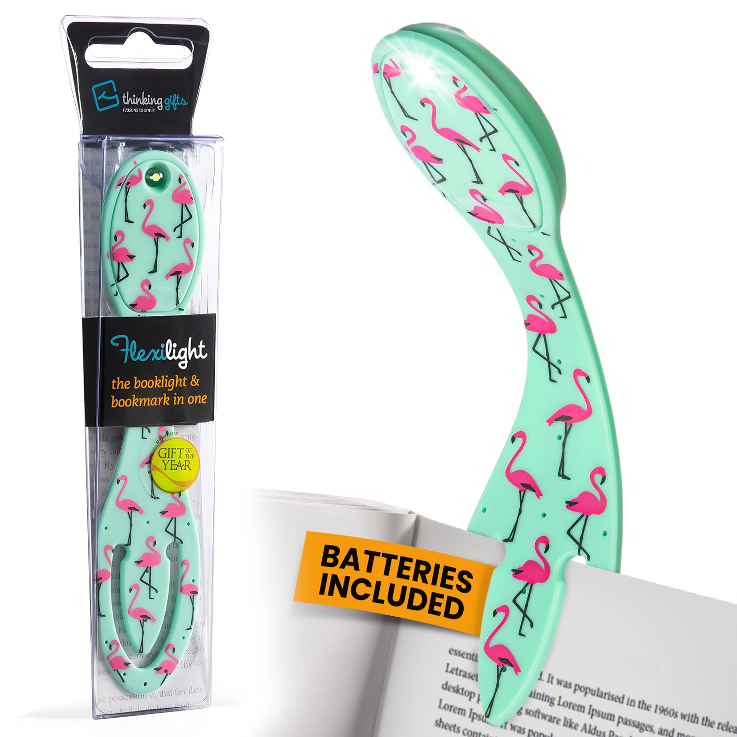 Flexilight Luce da Lettura | Segnalibro 2 in 1 Luce per Libro | Lampada LED a clip da Lettura | Pila per Leggere a Letto per Bambini e Adulti | Accessori per Libri | Regalo per Lettori (Fenicottero)