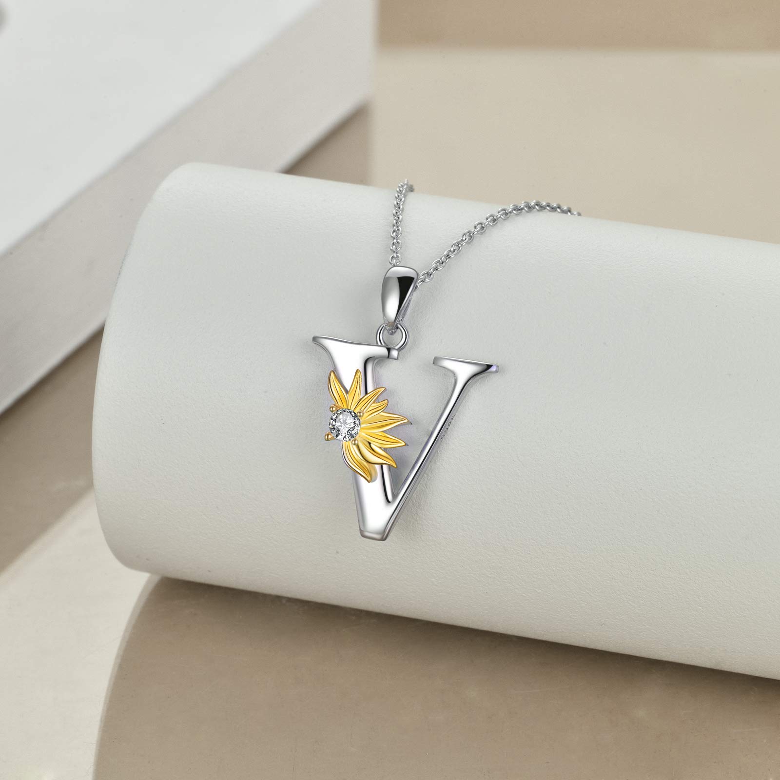 VONALA 925 Sterling Silber Sonnenblumen Halskette Sterling Silber Initial Alphabet Buchstabe Skript Name Anhänger Sonnenblumen Schmuck Geschenke für Frauen Mädchen