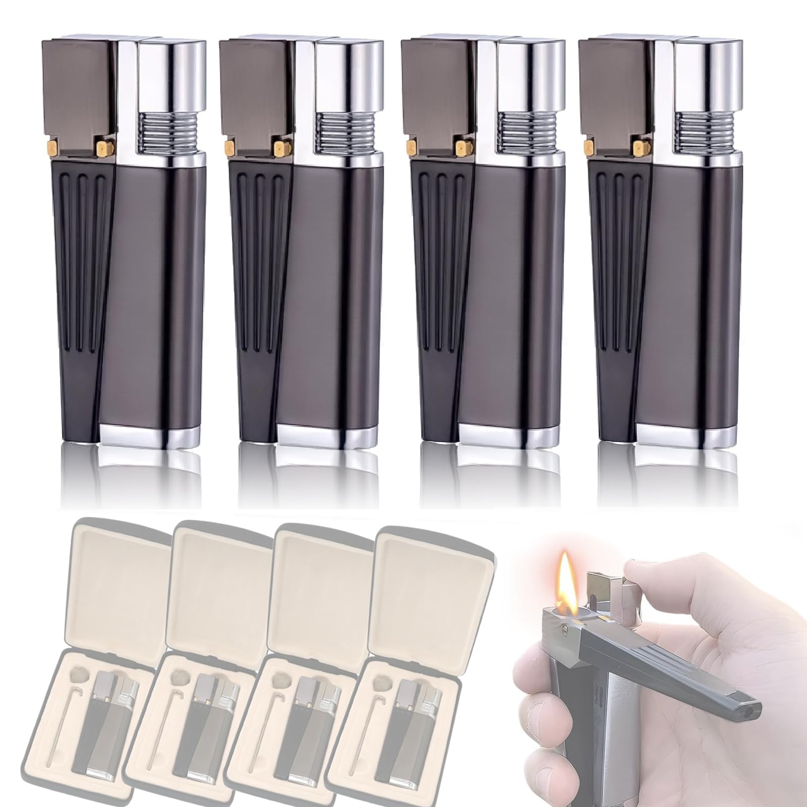 Foldable Lighter Multi-Purpose 2 in 1 Slant Jet Soft Flame Open Lighter Refillable Metal Torch Lighter with Accessories