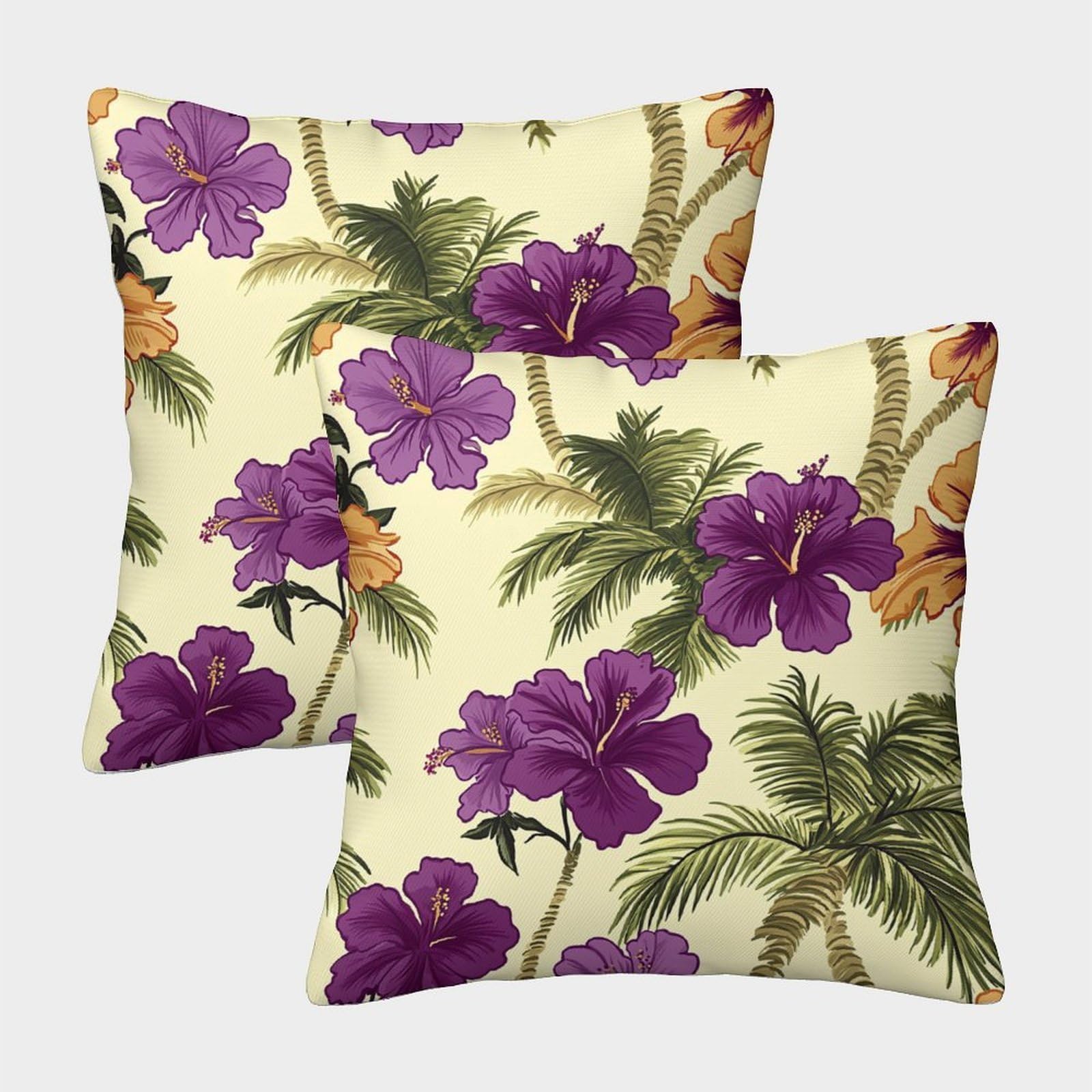 kaiyun 2 Pack Hawaiian Floral Pillow Case 40x40cm Throw Pillow Case,Modern Decoration Palm Trees And Hibiscus Flowers Pattern for Terrace Sofa Bedroom Indoor Outdoor Party