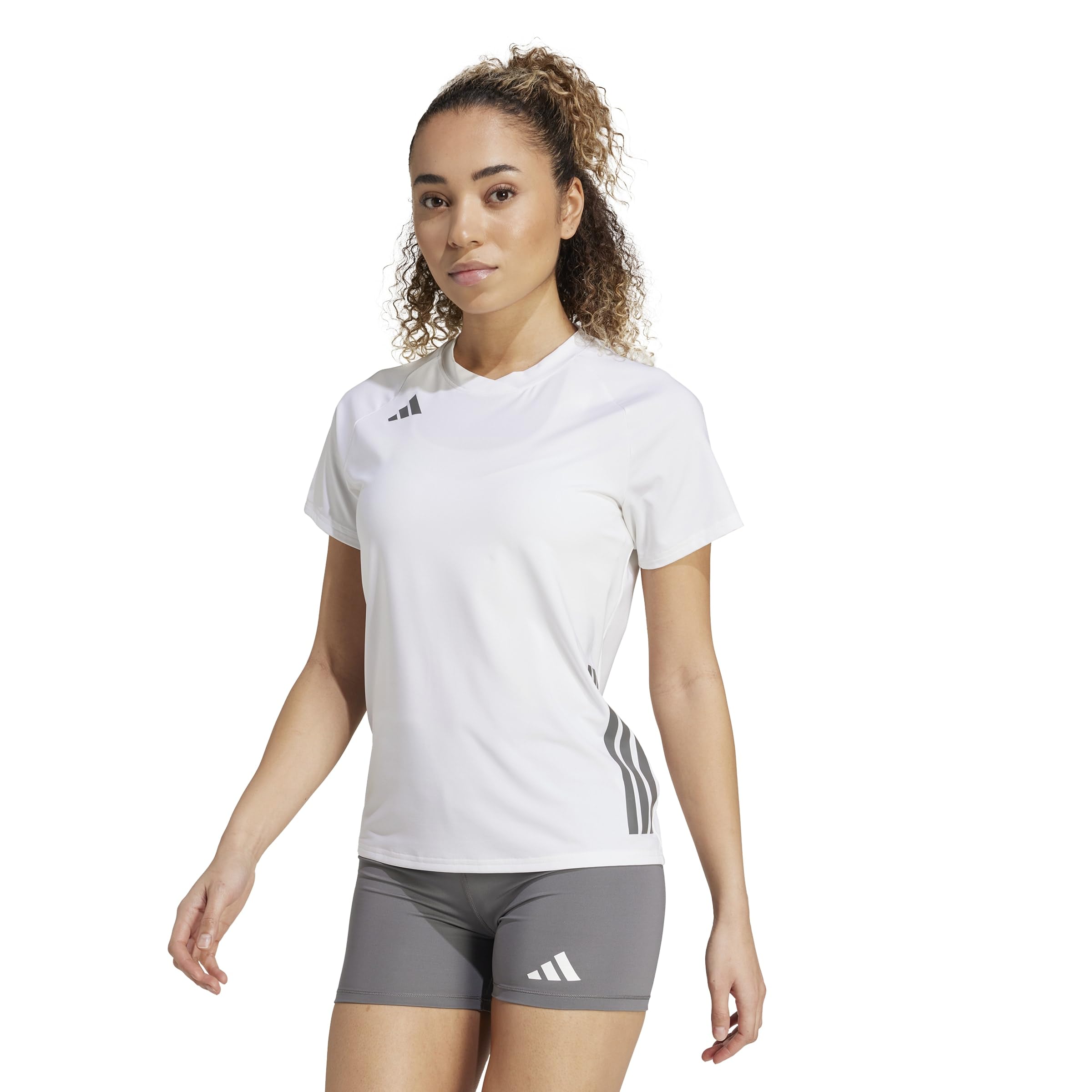 adidas Women's Volleyball Hi Low Short Sleeve Jersey, White, Large