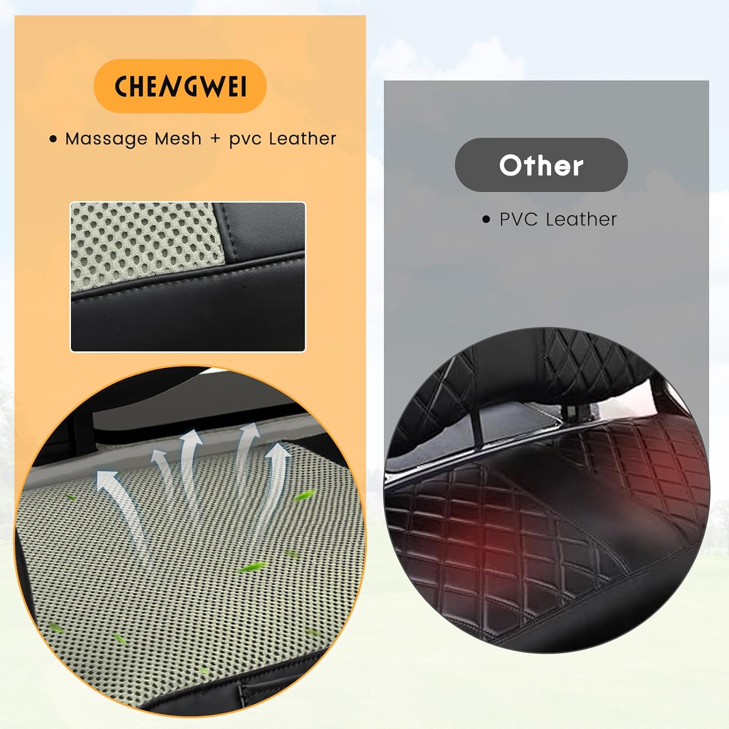 Golf Cart Seat Covers with Pockets Fits Yamaha G29/Drive2 Front Standard Seat Cushion,Cooling Mesh Fabric and Vinyl Leather Yamaha Seat Covers,No Stapler Needed Replacement Front Seat Cover(Grey)