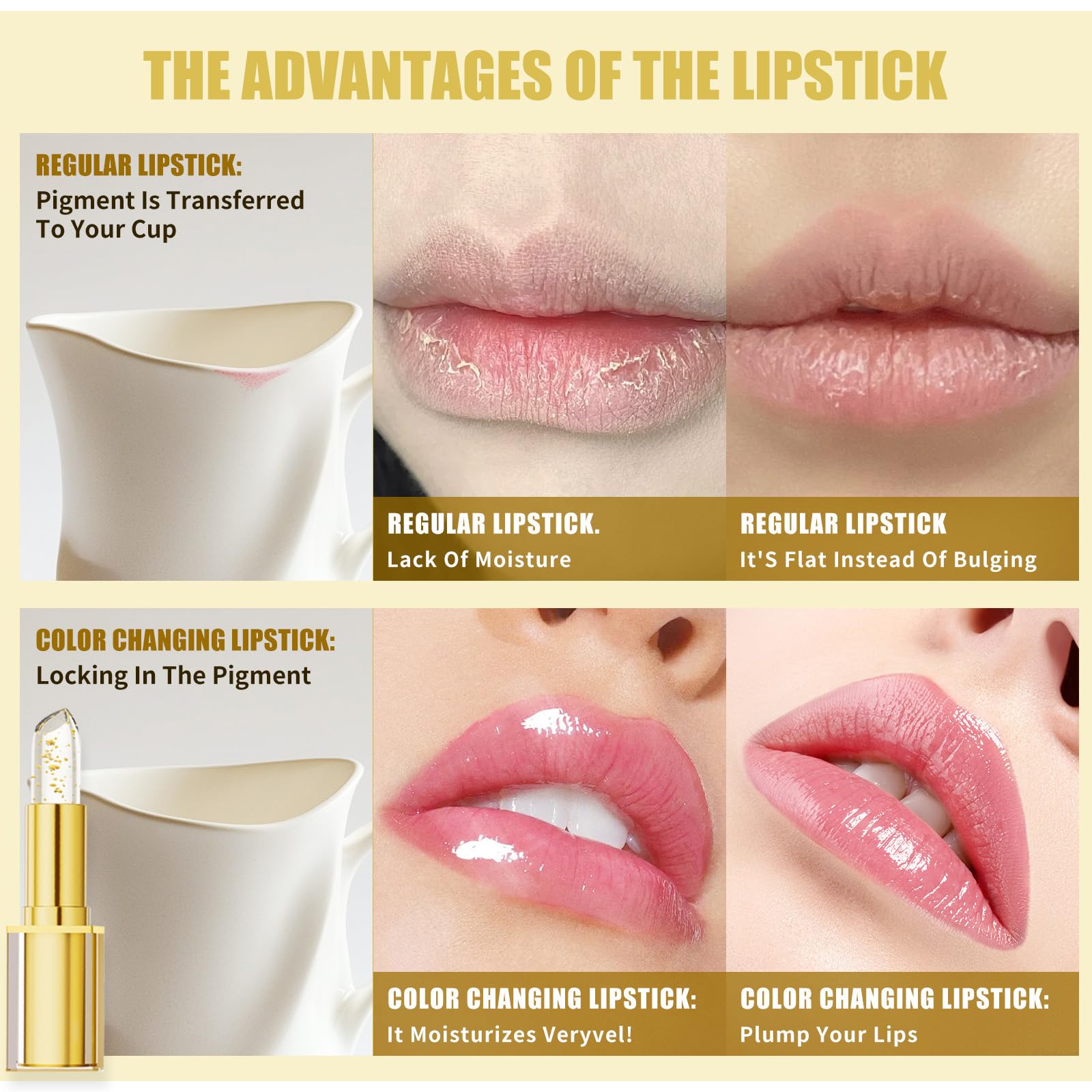Color Changing Lipstick, Moisturizing Tinted Lip Balm, Change Color Glossy Lip Moisturiser, Smudge-proof Crystal Lipstick - Image 4