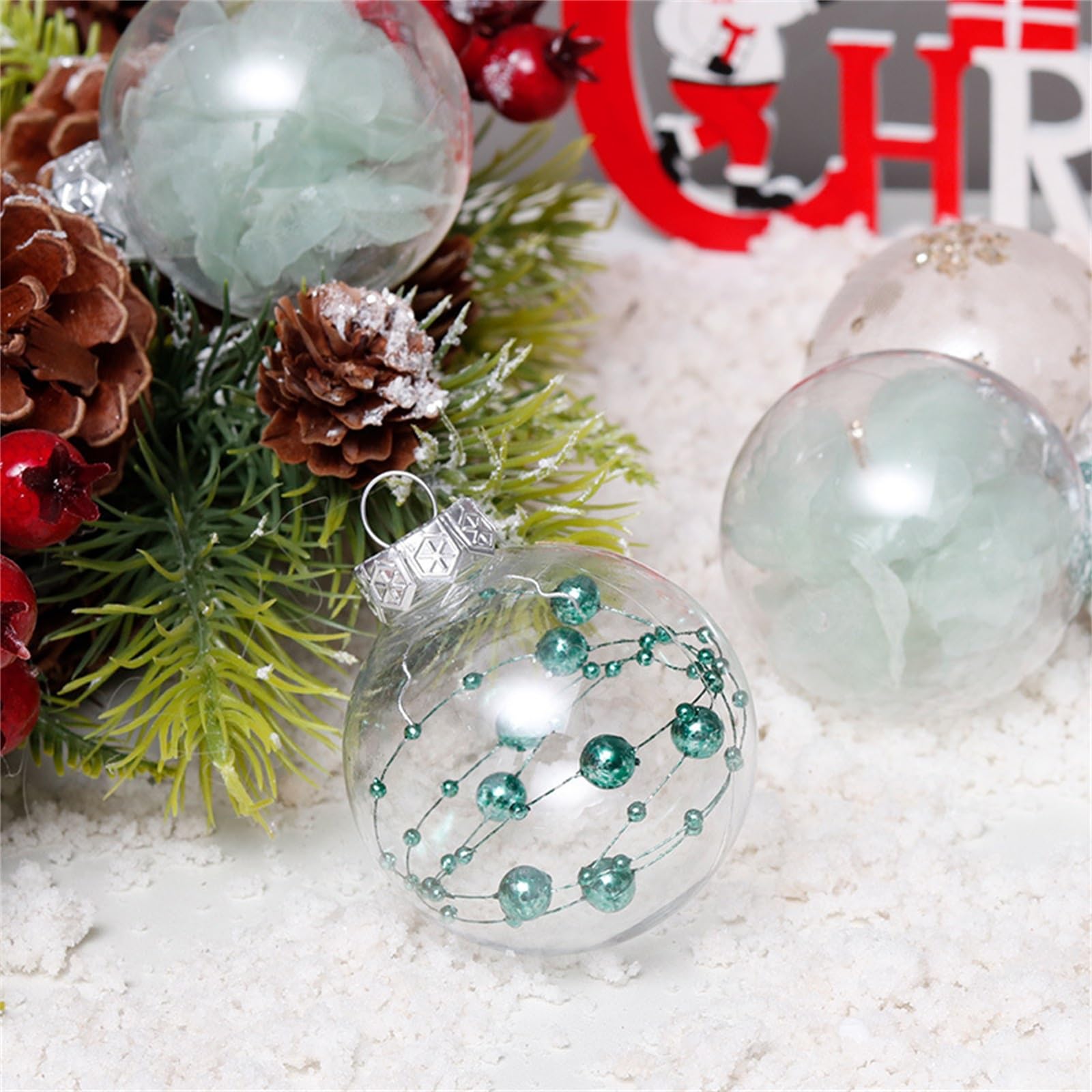 Palline di Natale Set di palline di Natale in PET trasparente con rete verniciata da 6 cm/24 pezzi per Albero di Natale, Festa, Matrimonio