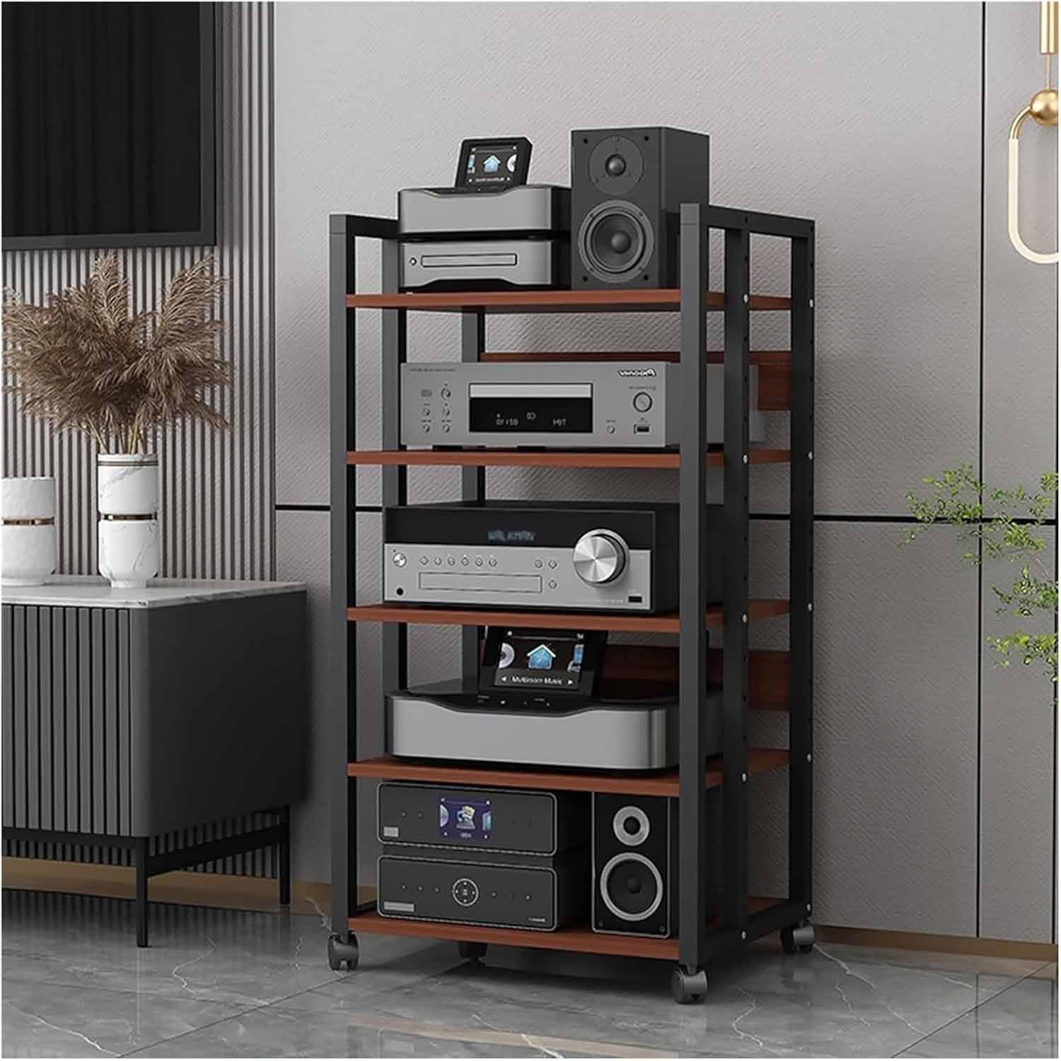 IEOWY HIFI Stand Record Player Stand 4/5/6 AV Media Cabinet Stand, Large Capacity Media Storage Rack Audio Component Entertainment Storage Unit