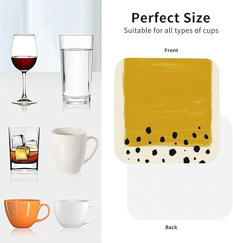 Miniatura 7 de Juego de 4 manteles individuales con estampado amarillo mostaza y negro, de cuero, resistentes a las manchas, para comedor, cocina, antideslizantes,