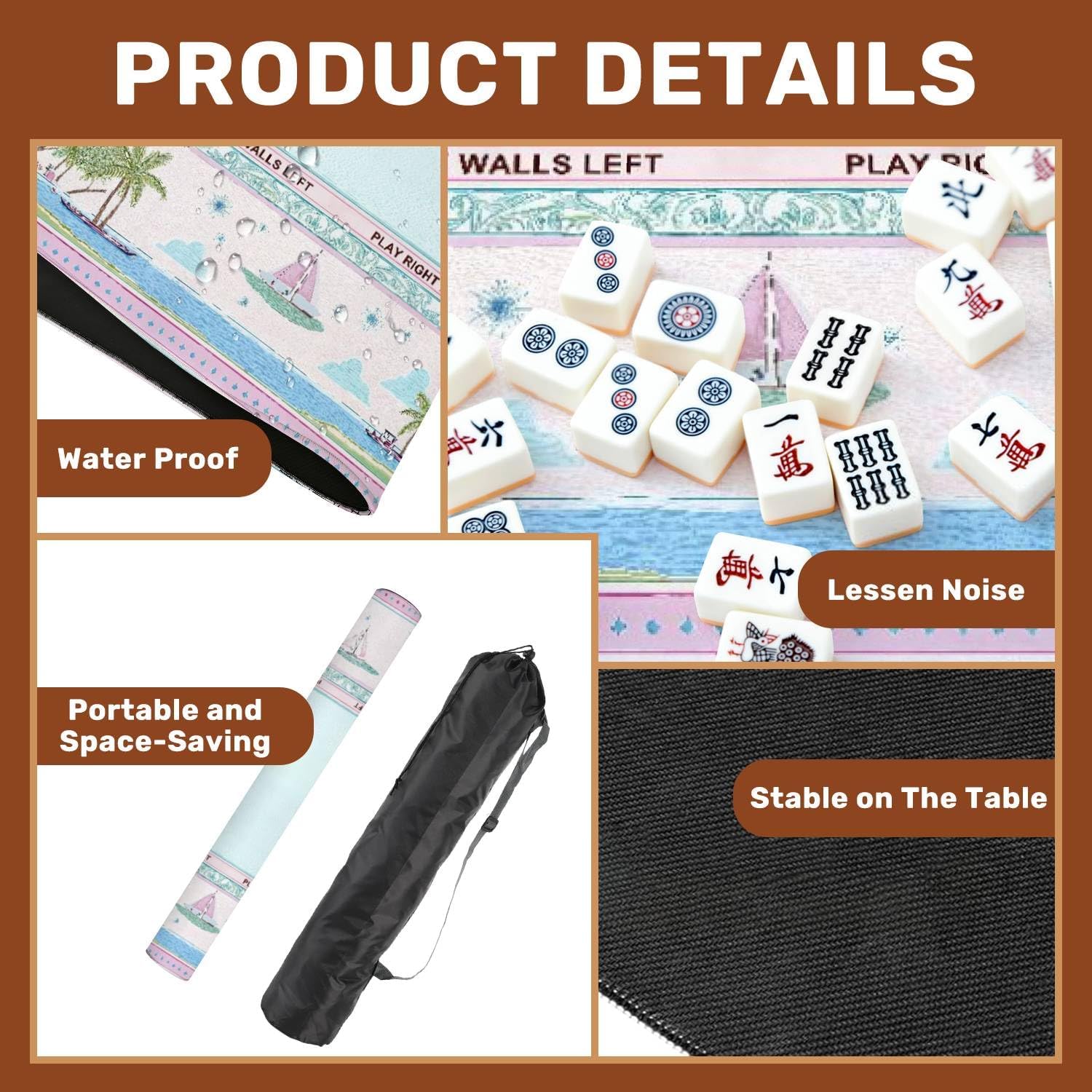 Mahjong Mat 31.5" x 31.5" Tropical Palm Trees Sailing Boat Pink Blue Pastel Design Non-Slip Noise Reduction Mahjong Tiles Table Cover for Dominoes Poker Card Board and Tile Games