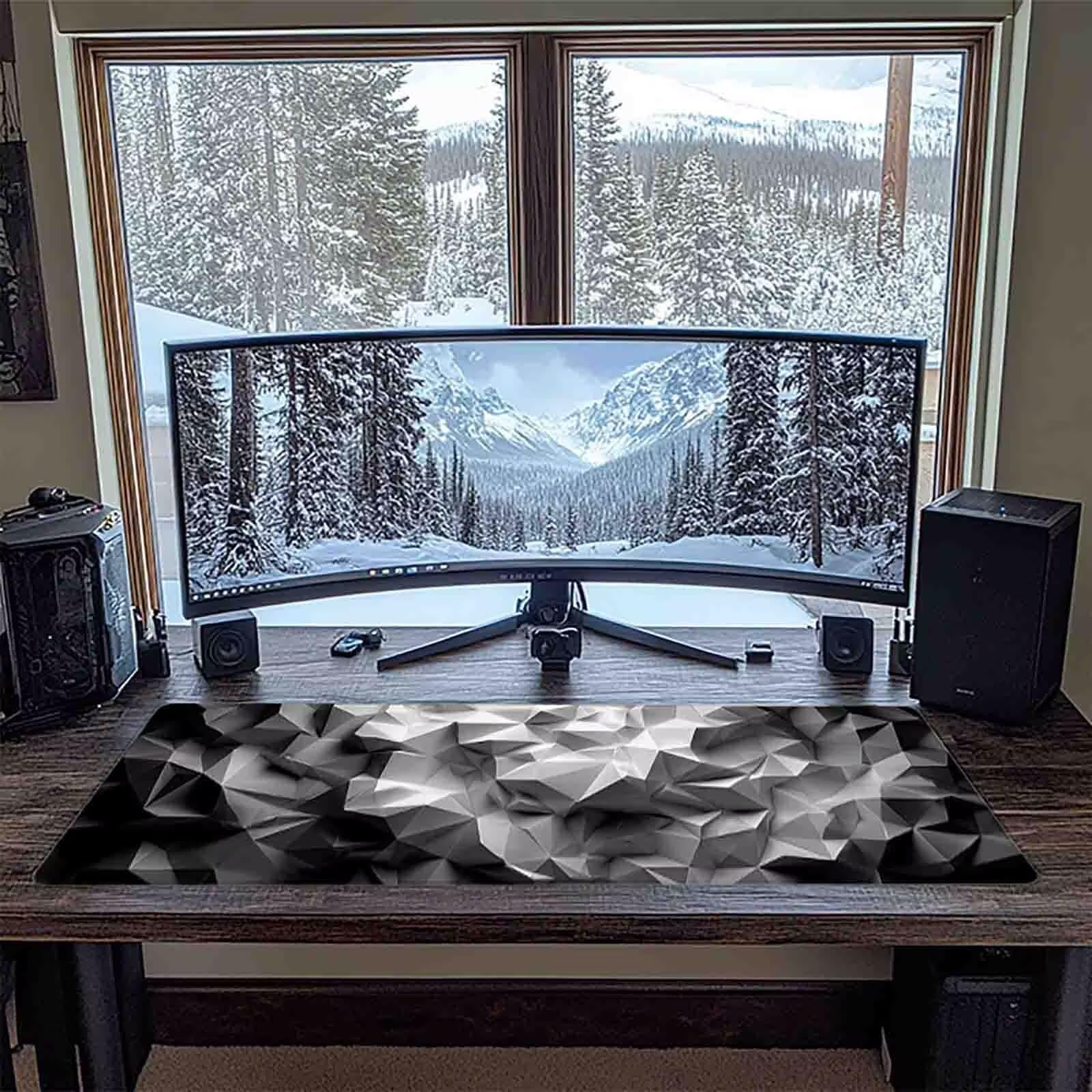 Tappetino Mouse XXL 1000x500mm Grigio Mousepad Geometria Tappetino Scrivania Grande, con base in Gomma Antiscivolo, Impermeabile Sottomano Scrivania per Computer, Ufficio, Accessori Gaming 5-6022l