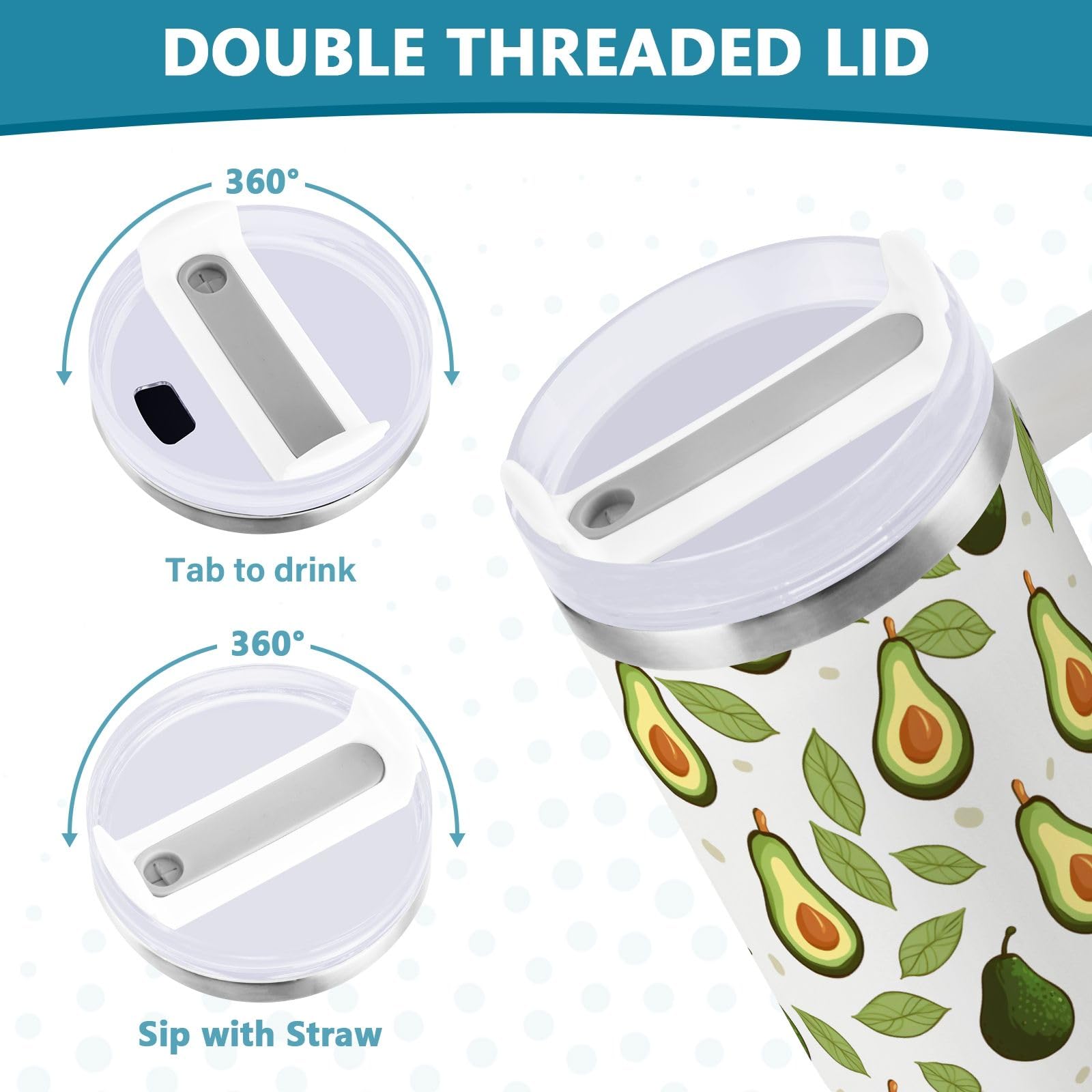 Bicchiere Isolante In Acciaio Inox MURRICON Da 1134 Ml - Con Manico, Cannuccia E Coperchio, Colore Avocado