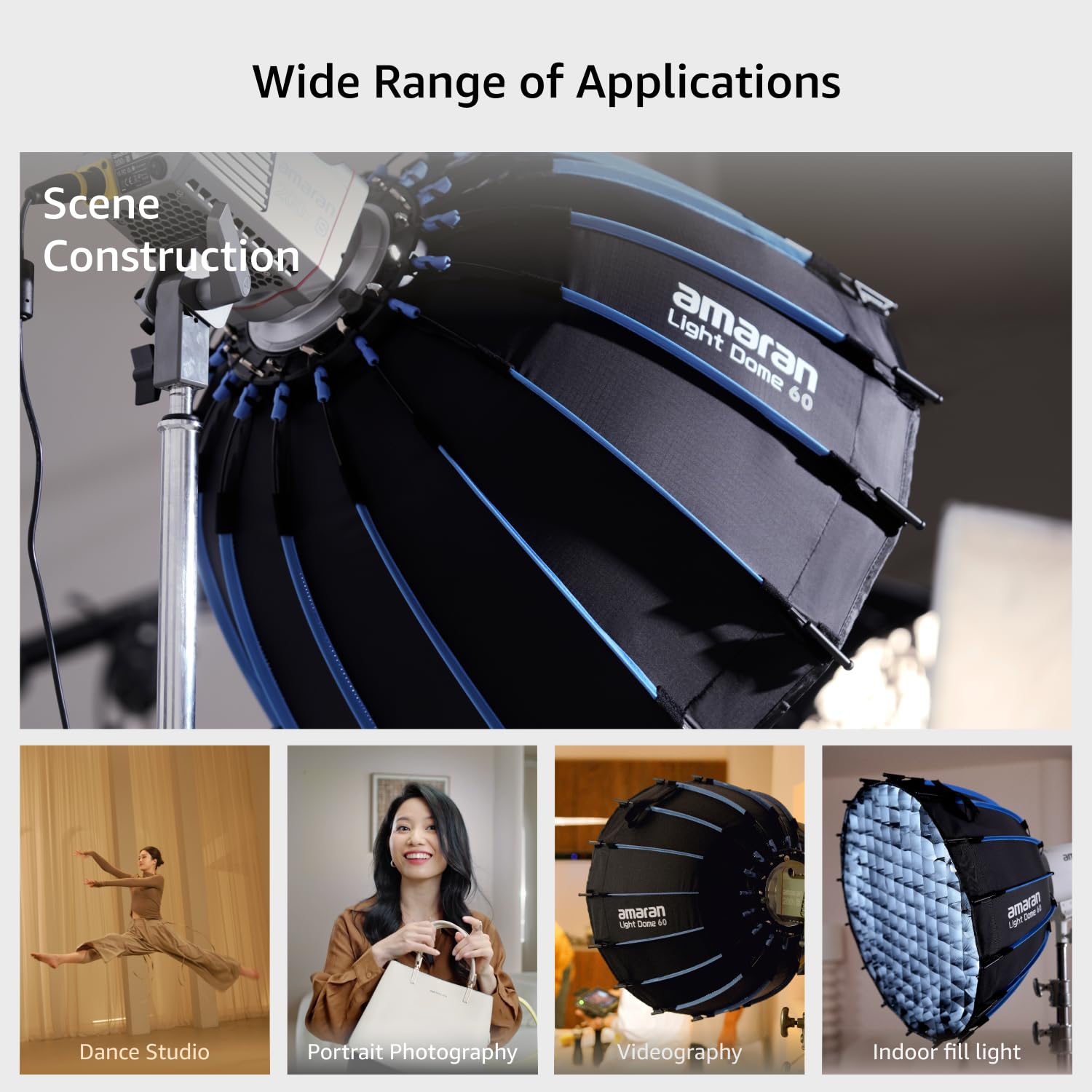 Amaran Light Dome 60, softbox circolare a 16 lati da 60 cm con design a rilascio rapido, attacco Bowens per luce morbida ideale per ritratti, interviste e creazione di contenuti video