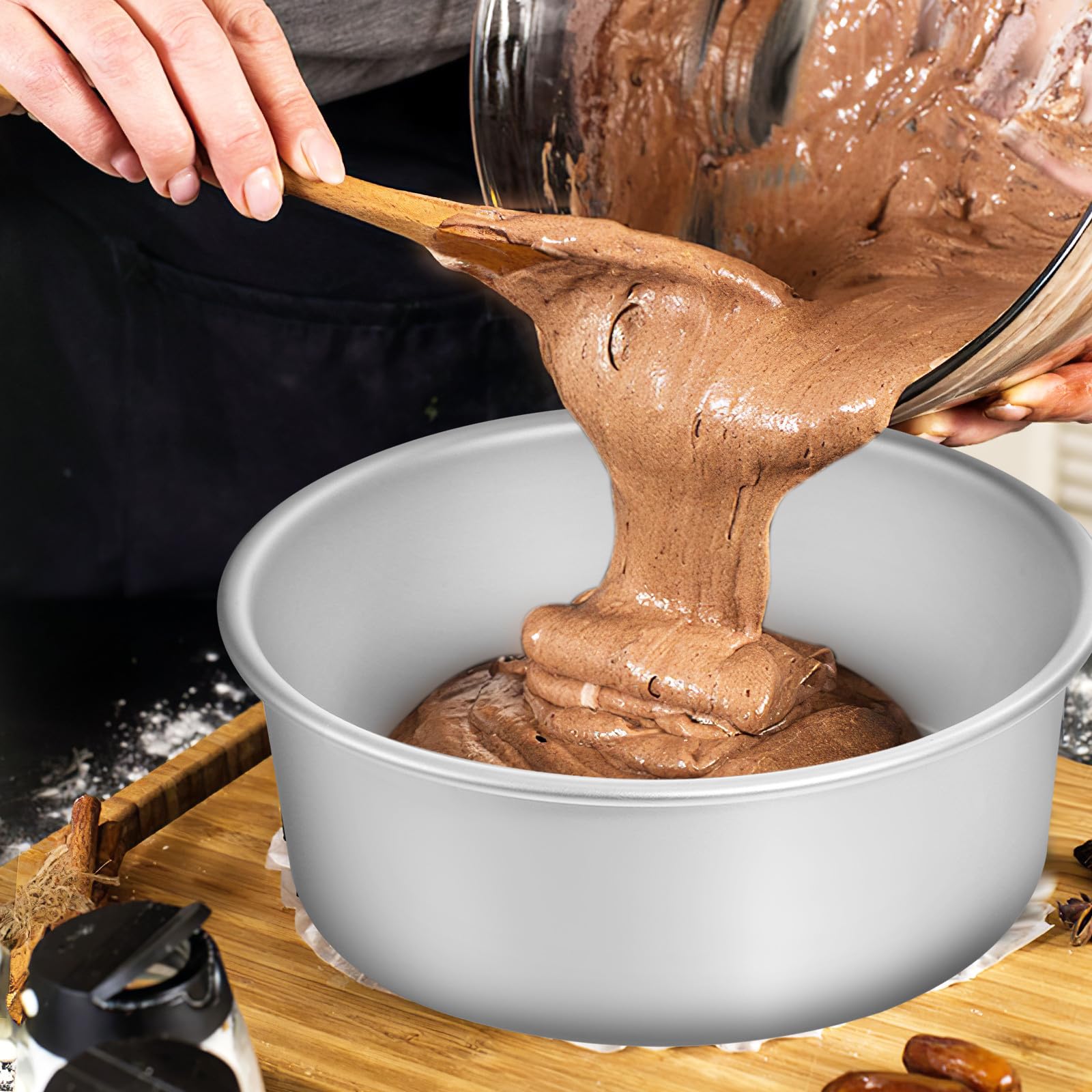 Housoutil Juego de 3 Moldes Redondos para Pasteles Base Fija Aluminio Alimentario Tamaños 10 CM 15 CM y 20 CM Antiadherentes para Hornear Utensilios de Repostería Hogar