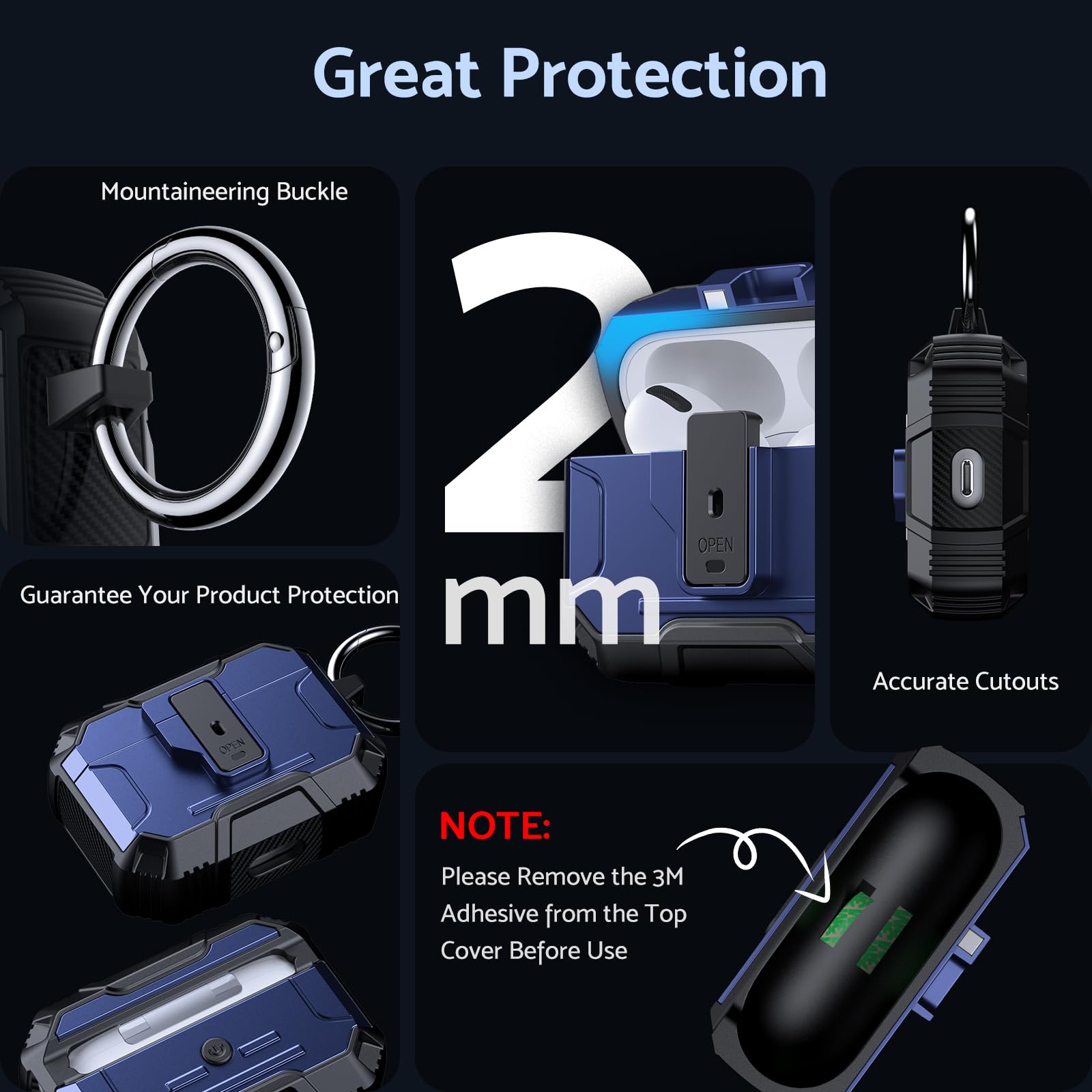 DASFOND Hülle Für AirPods Pro – Mit Sichtbarer LED, Kabellosem Laden & Karabiner