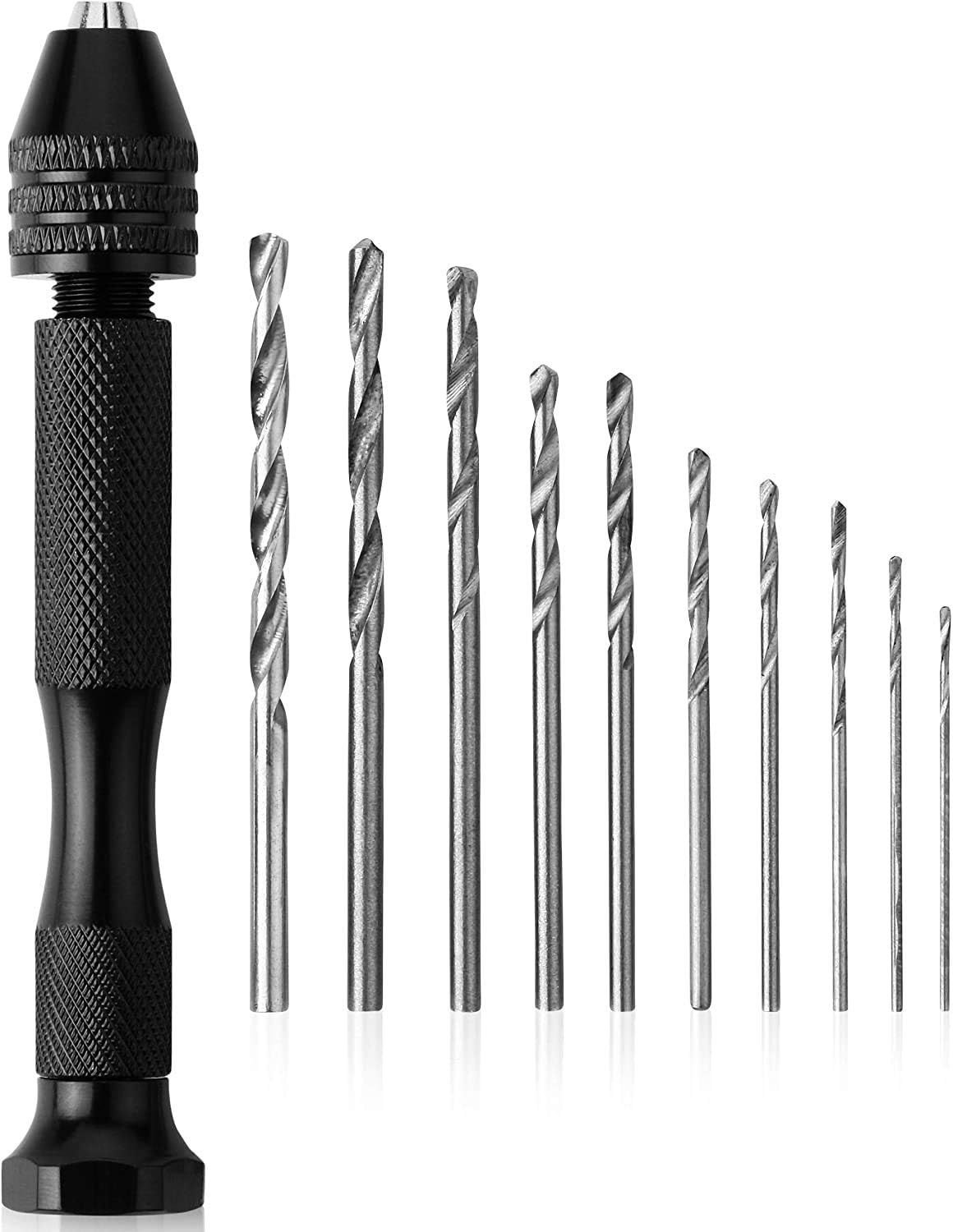 Precision Pin Vise Hand Drill with 10pcs Micro Twist Drill Bits Set (0.5-2.0mm) Mini Hand Drill Rotary Tool for PCB,Metal,Wood,Jewelry,Plastic