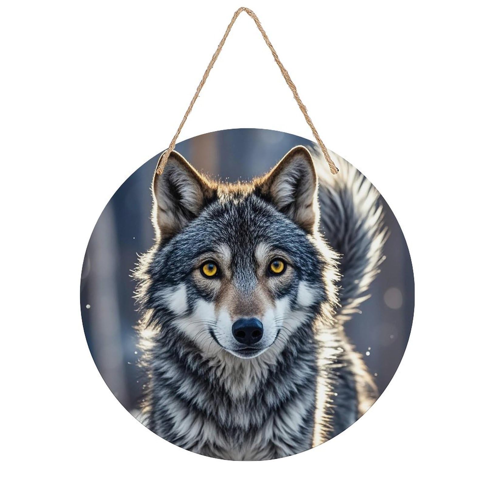 FekiLoot Cute Wolf Welcome Sign Wall Decor Welcome Round Wood Hanging Signs Decoration Farmhouse Wall Sign Wall Plaque Funny Decor Door Hanger for Front Door Porch Office