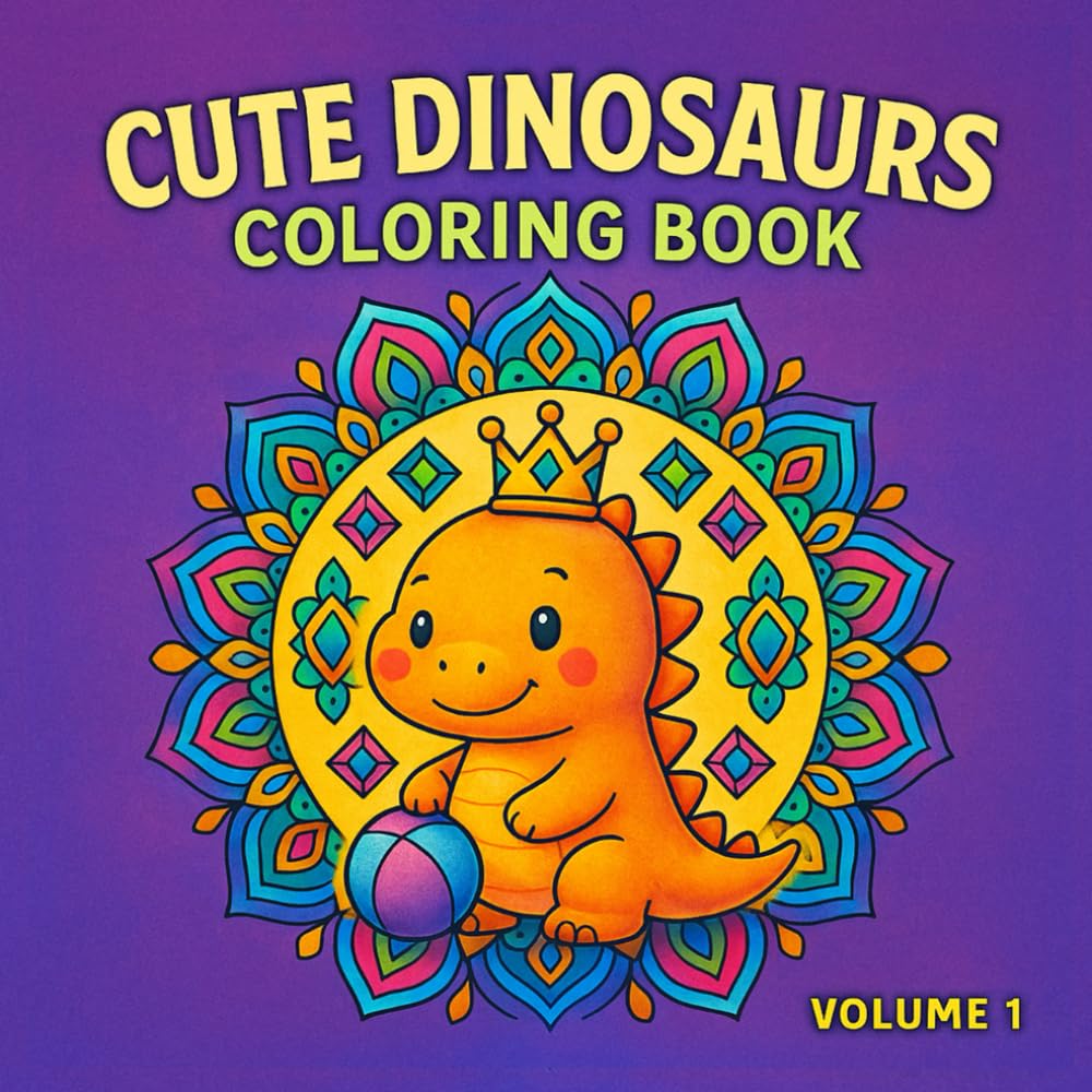 Cute Dinosaurs Coloring Book – Volume 1: Relaxing Mandala Dinosaur Designs for Stress Relief, Mindful Coloring, and Creativity | Cute Dino Pages for Adults & Teen